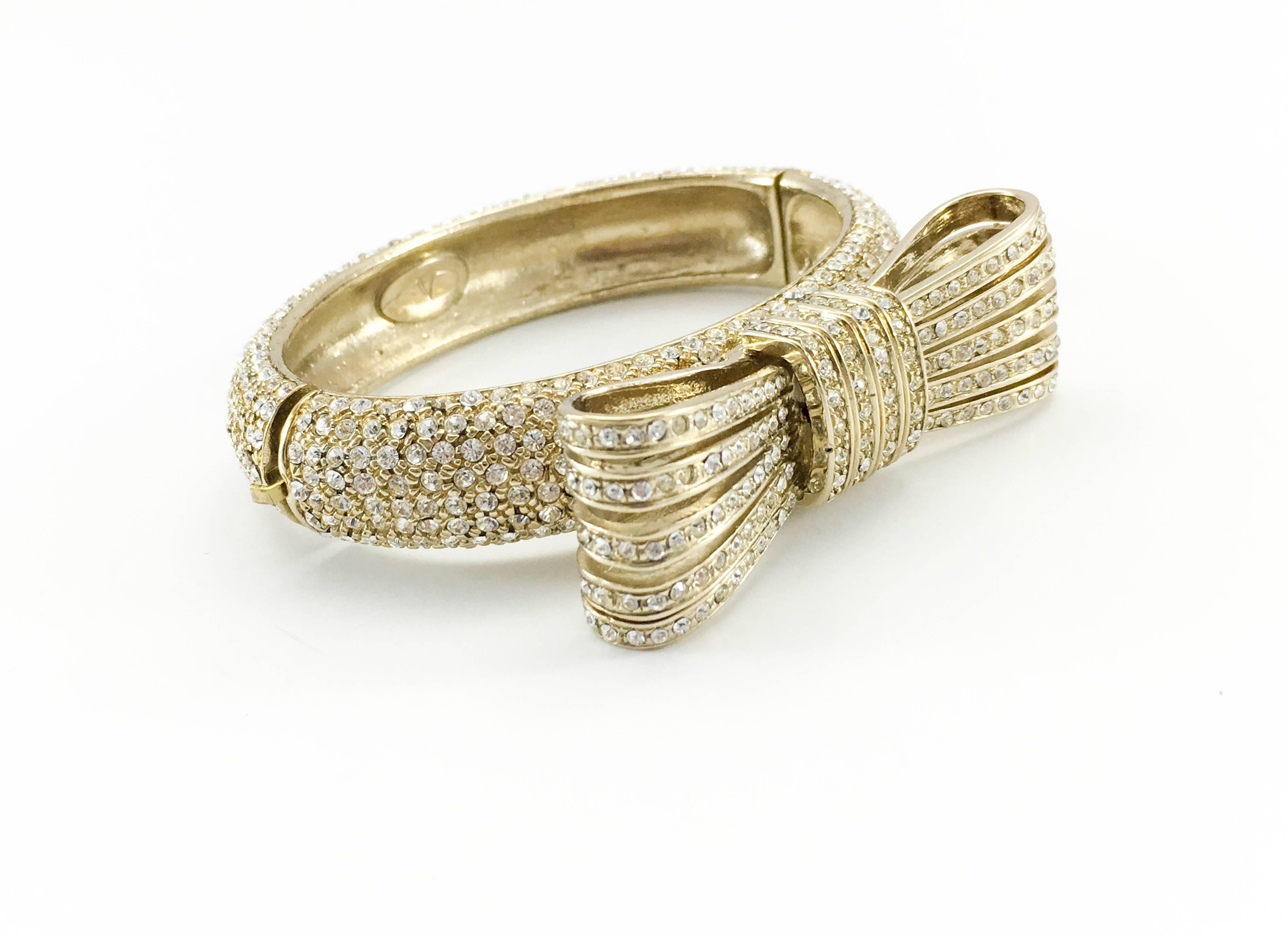 1980s Valentino  Gilt Diamanté Bow Bracelet 2