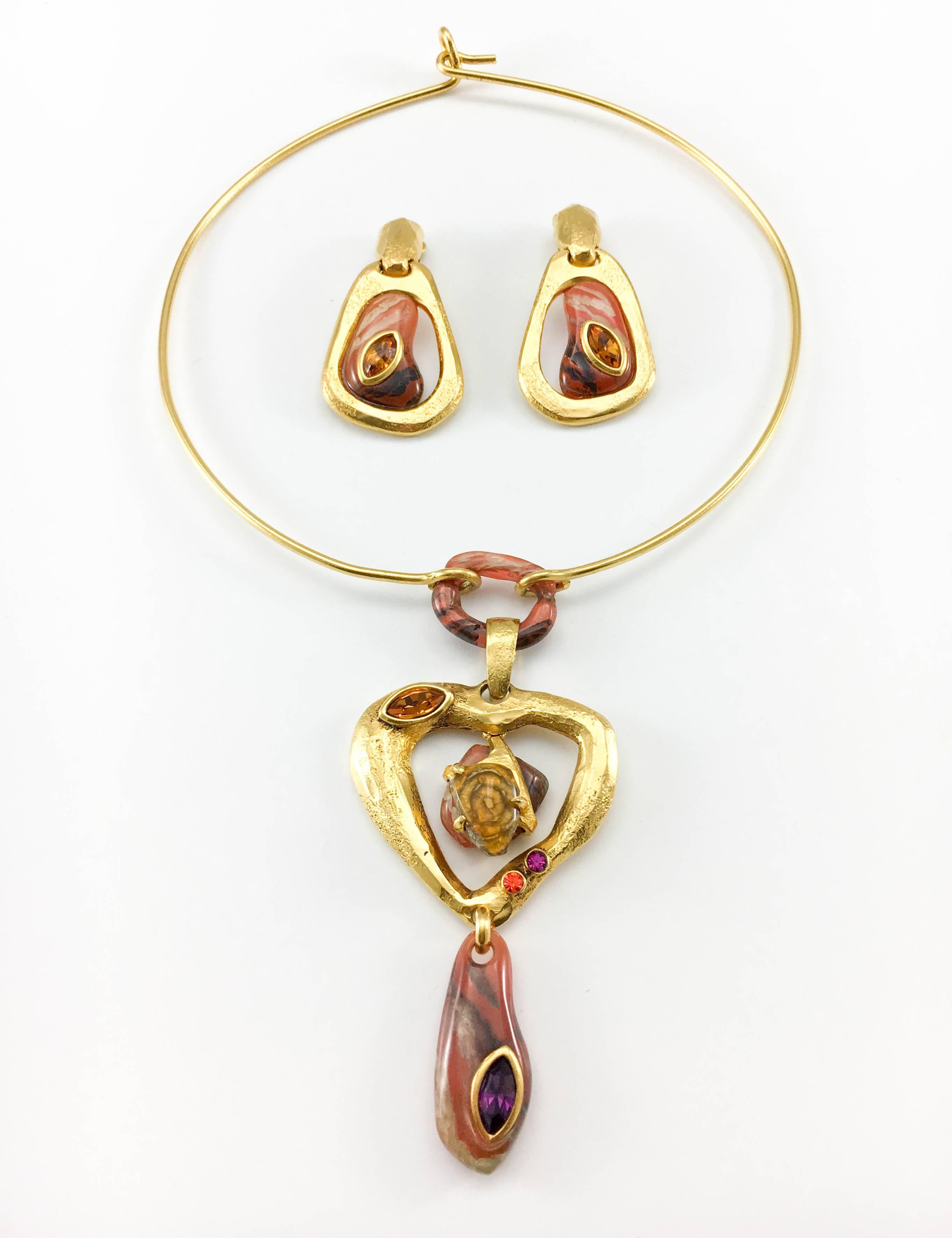 1980s Christian Lacroix Gold-Plated Modernist Necklace and Earrings Set In Excellent Condition In London, Chelsea