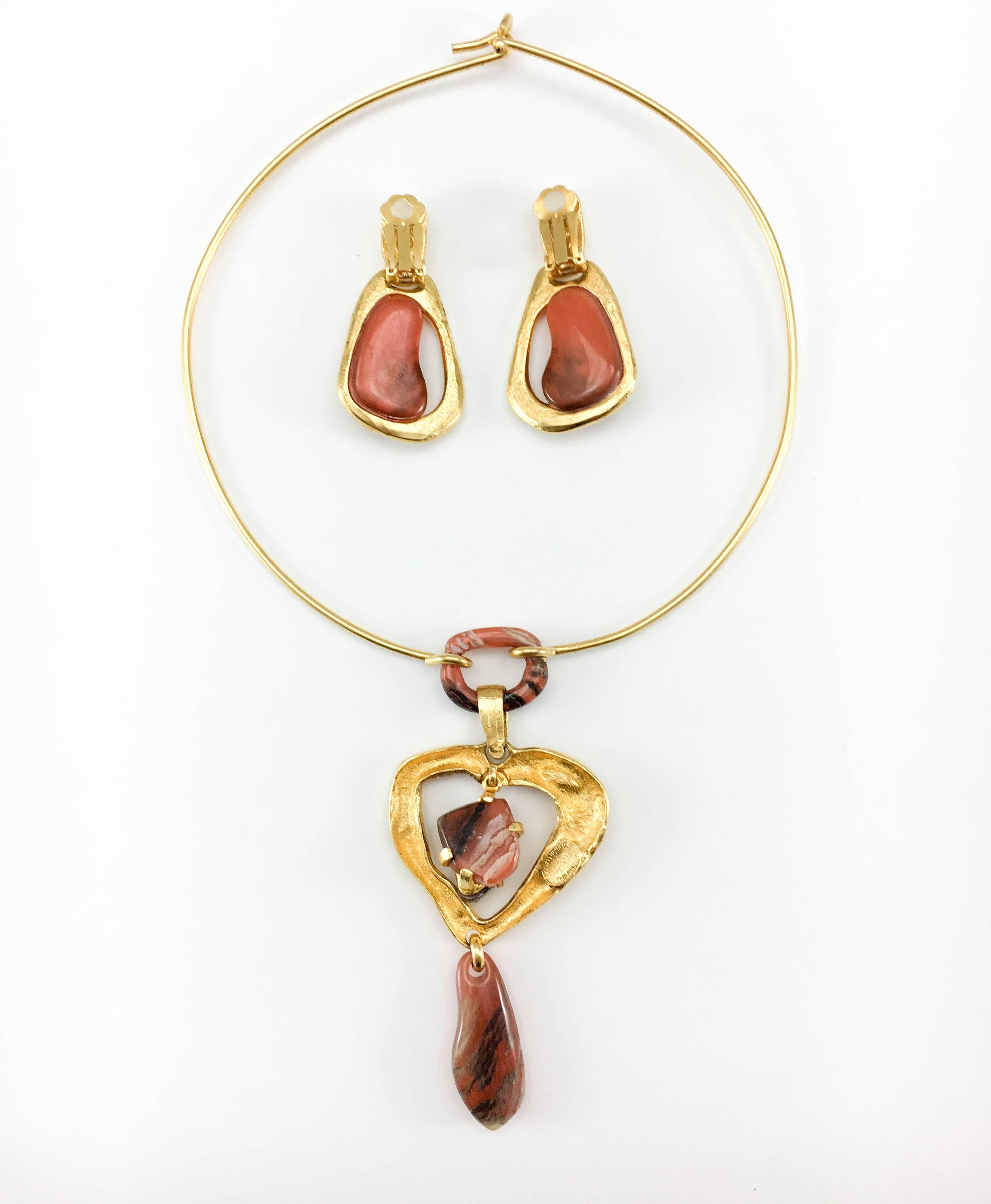 1980s Christian Lacroix Gold-Plated Modernist Necklace and Earrings Set 5