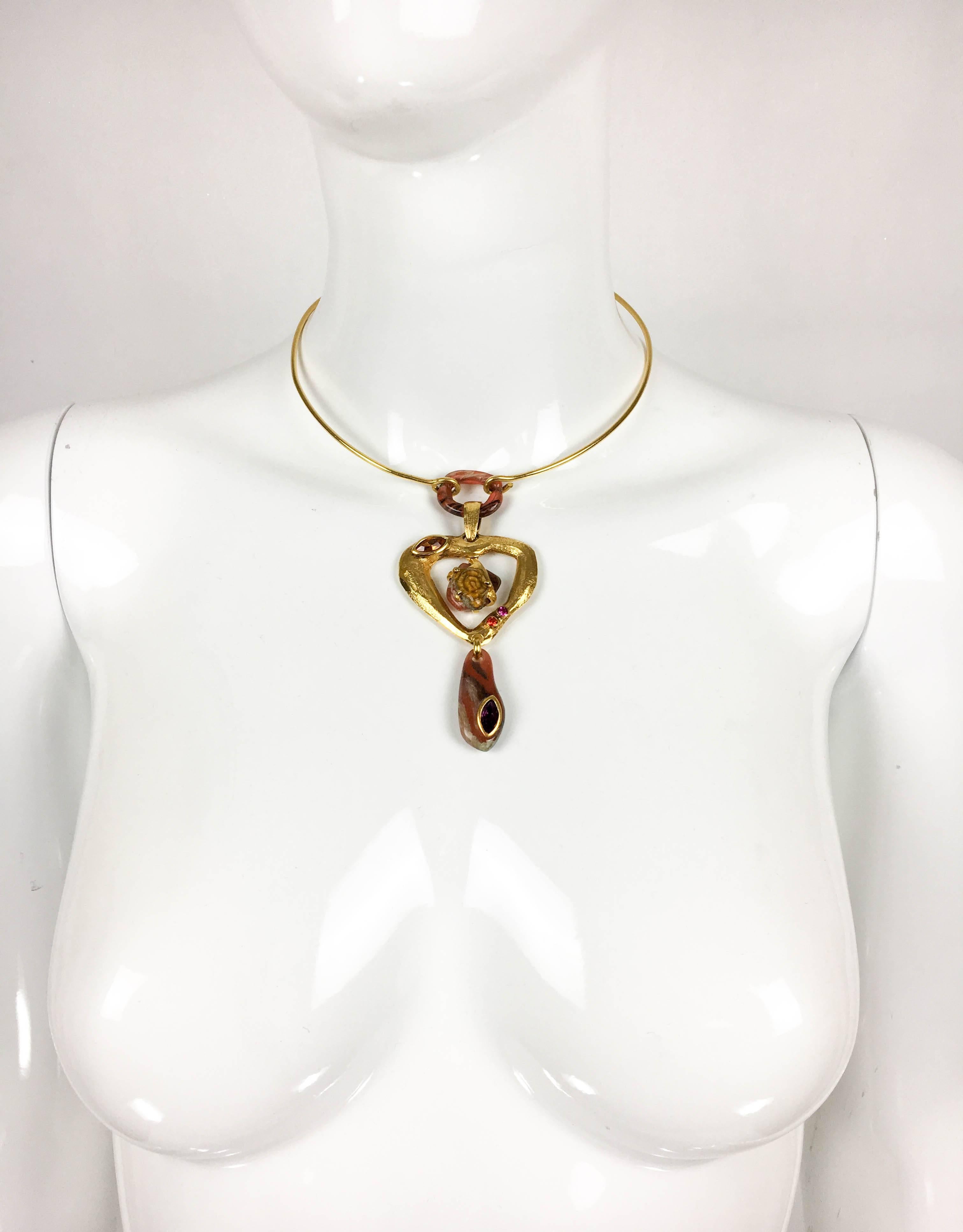 1980s Christian Lacroix Gold-Plated Modernist Necklace and Earrings Set 3
