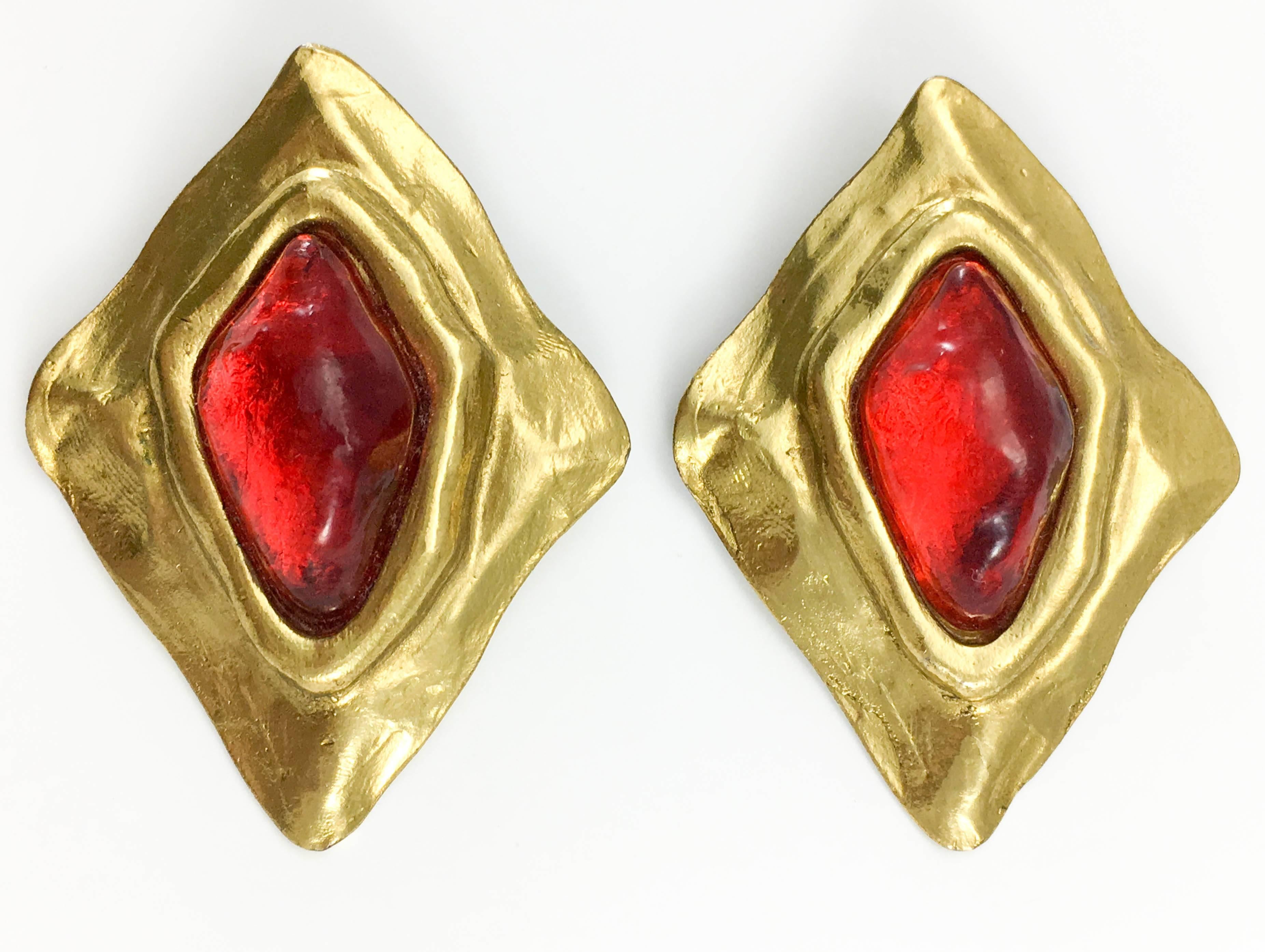 1980s Yves Saint Laurent Large Red Gripoix Gold-Plated Earrings by Goossens 2