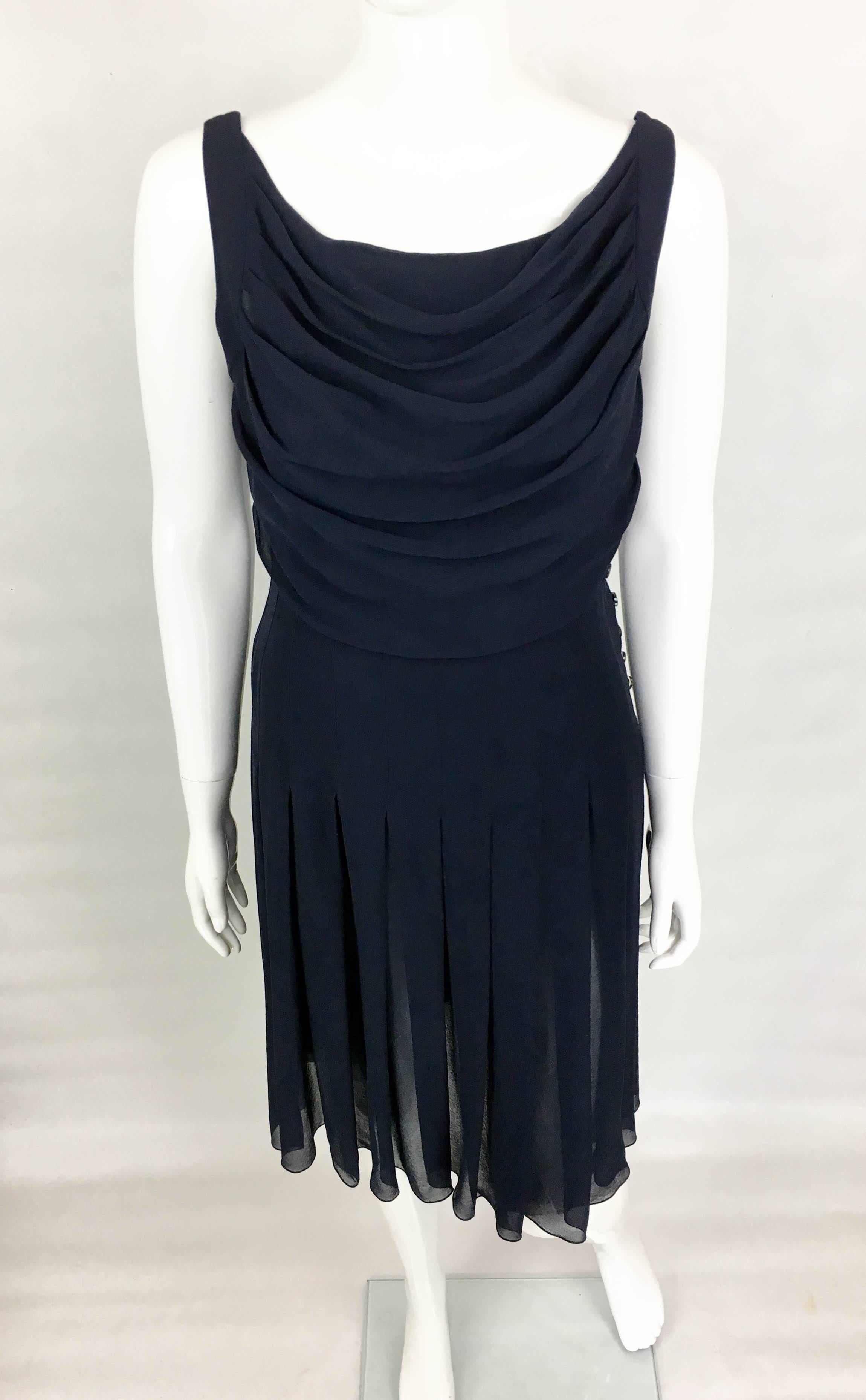 Chanel Midnight Blue Silk Chiffon Draped and Pleated Dress, Circa 2000 In Excellent Condition For Sale In London, Chelsea