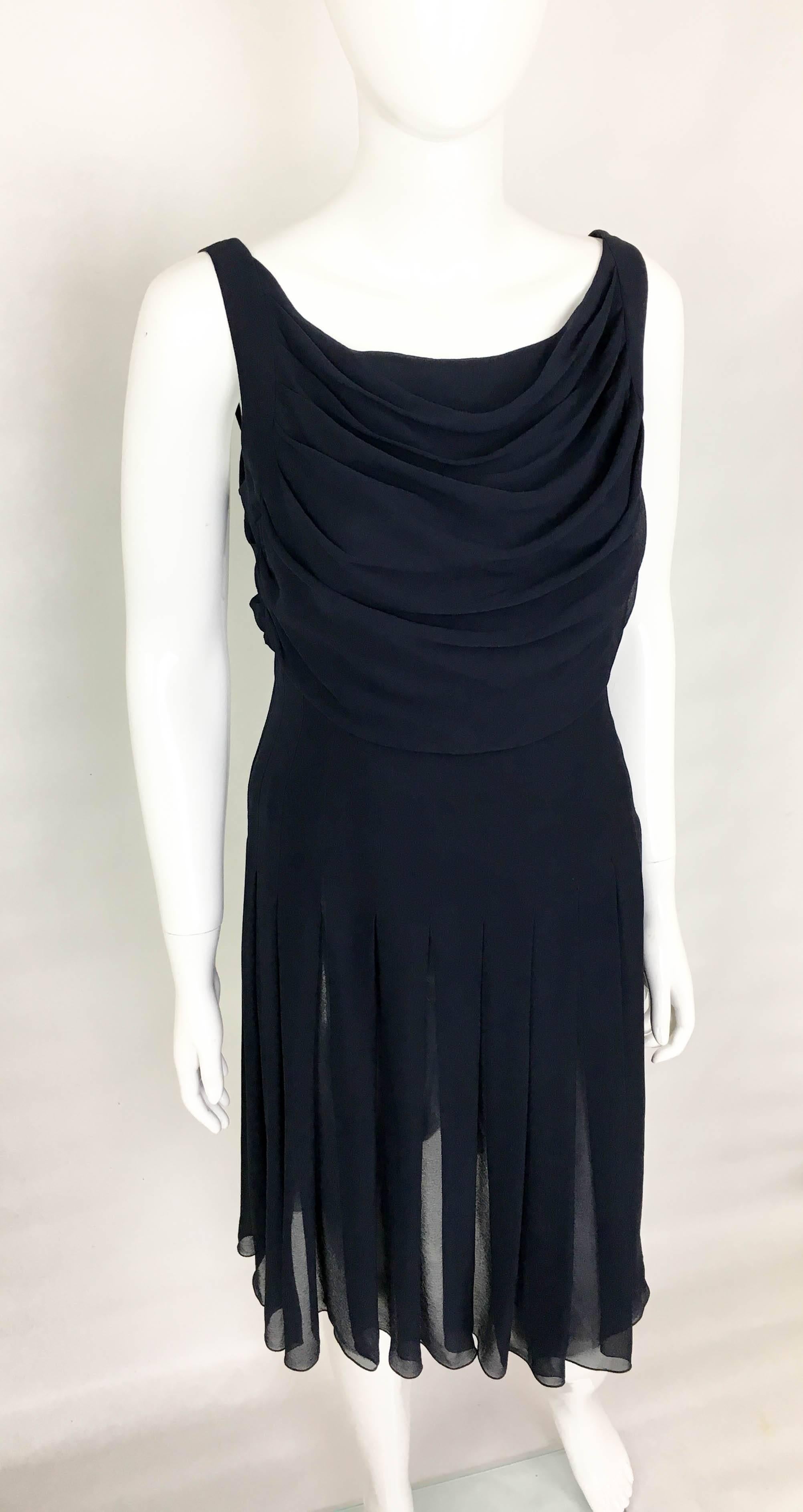 Women's Chanel Midnight Blue Silk Chiffon Draped and Pleated Dress, Circa 2000 For Sale