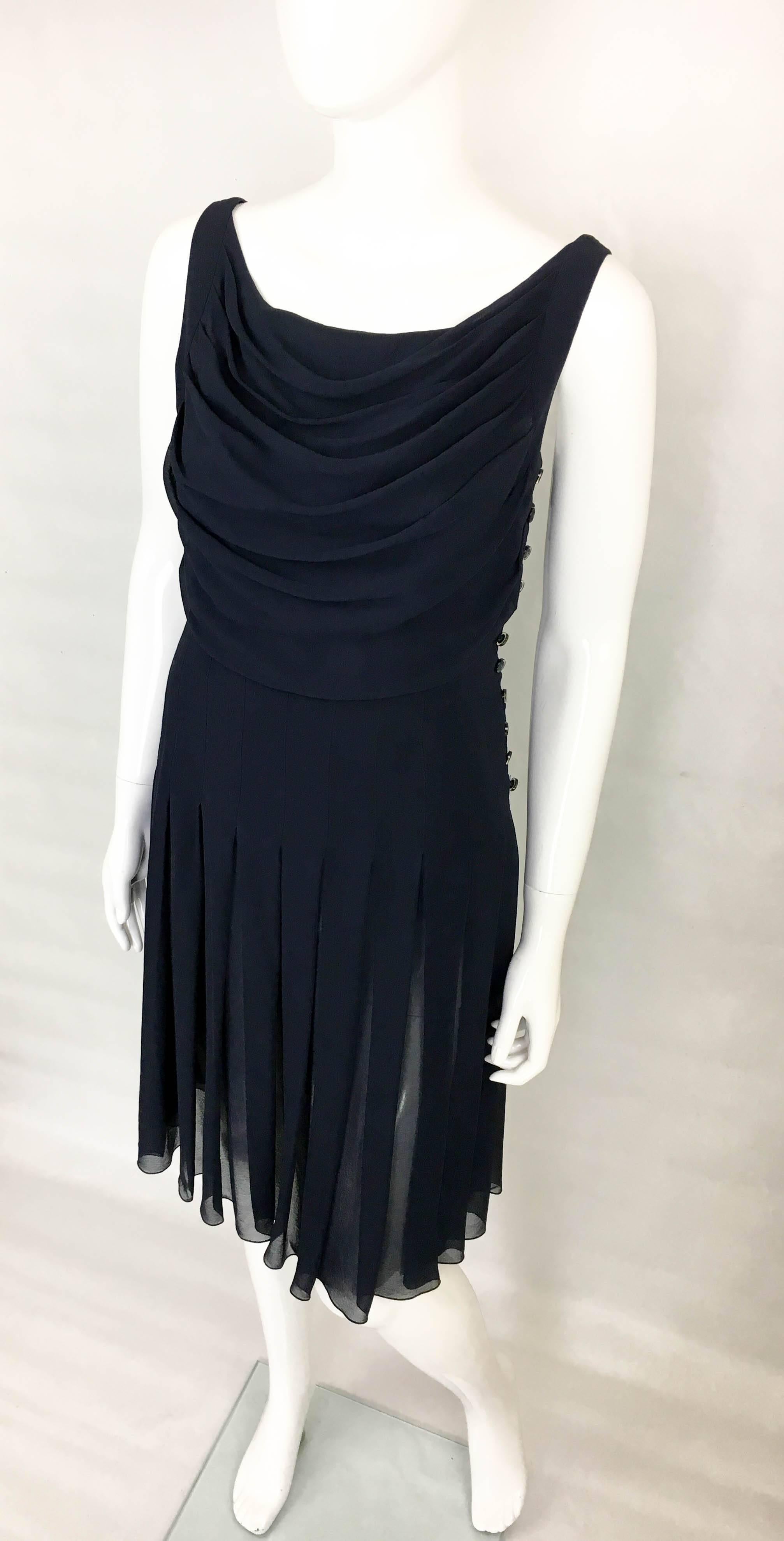 Chanel Midnight Blue Silk Chiffon Draped and Pleated Dress, Circa 2000 For Sale 1