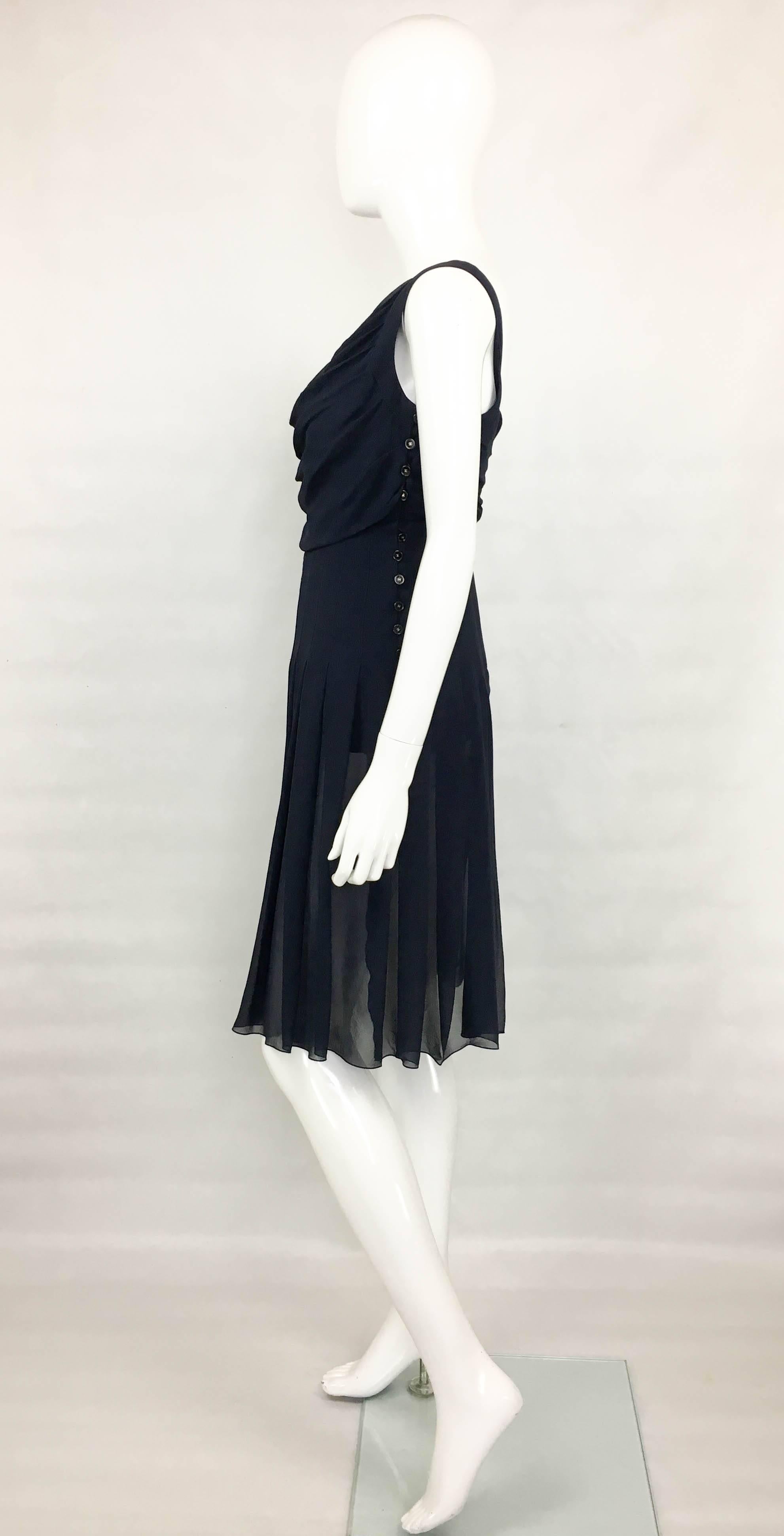 Chanel Midnight Blue Silk Chiffon Draped and Pleated Dress, Circa 2000 For Sale 2