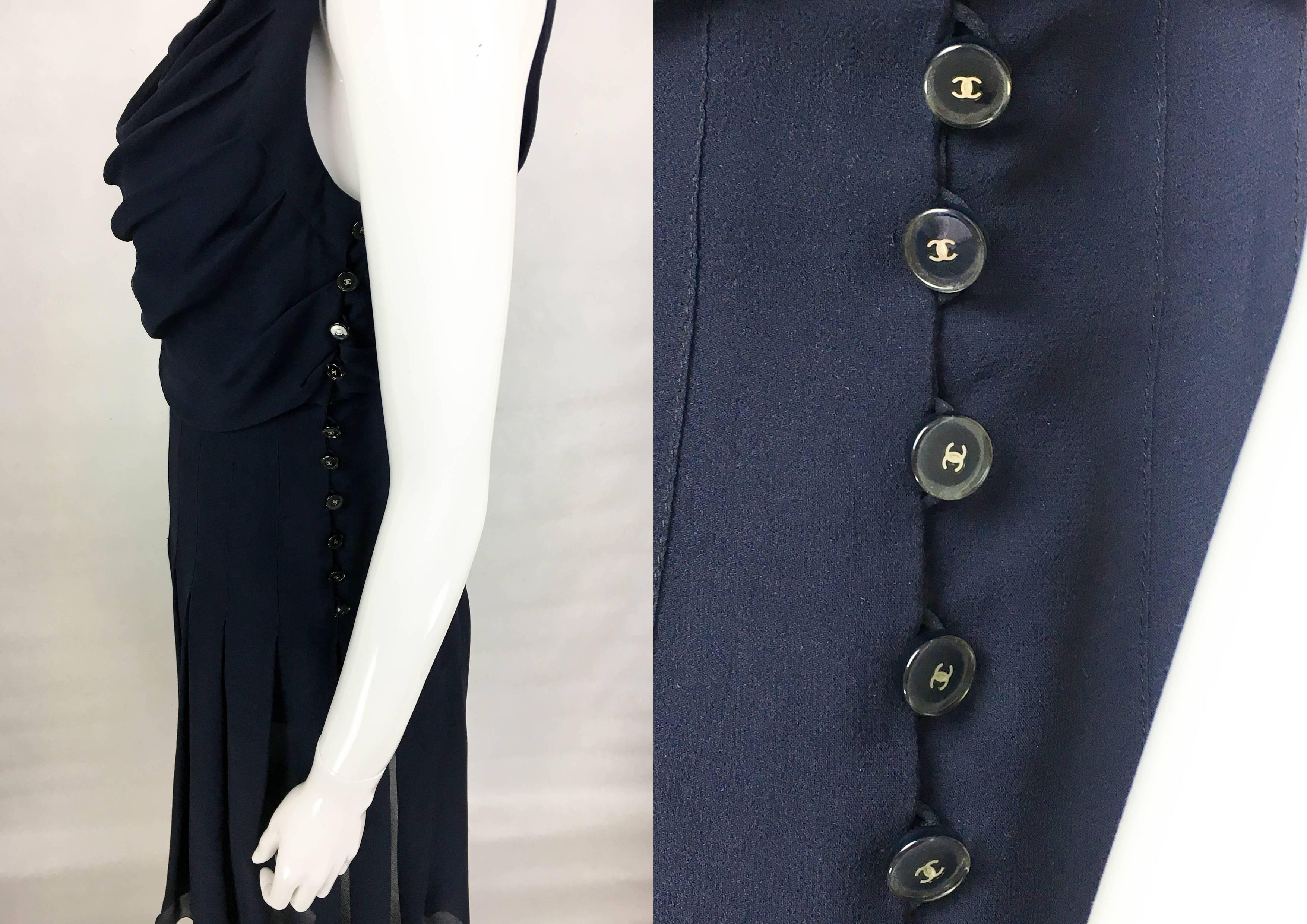 Chanel Midnight Blue Silk Chiffon Draped and Pleated Dress, Circa 2000 For Sale 3
