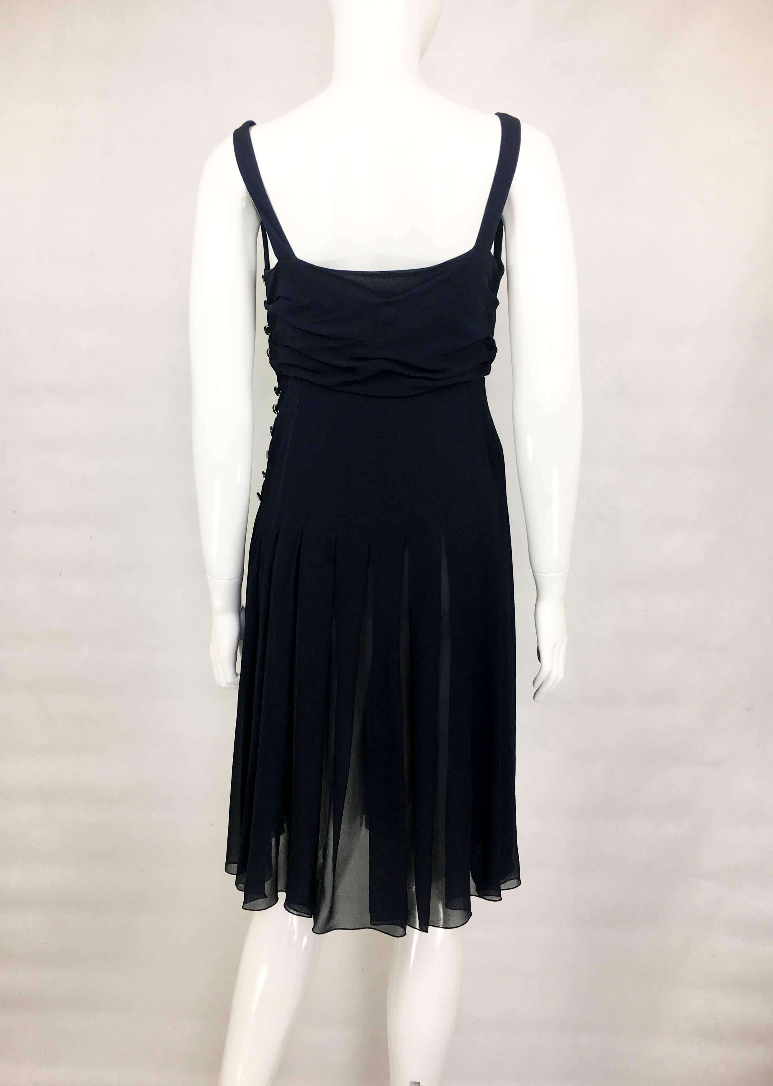 Chanel Midnight Blue Silk Chiffon Draped and Pleated Dress, Circa 2000 For Sale 4