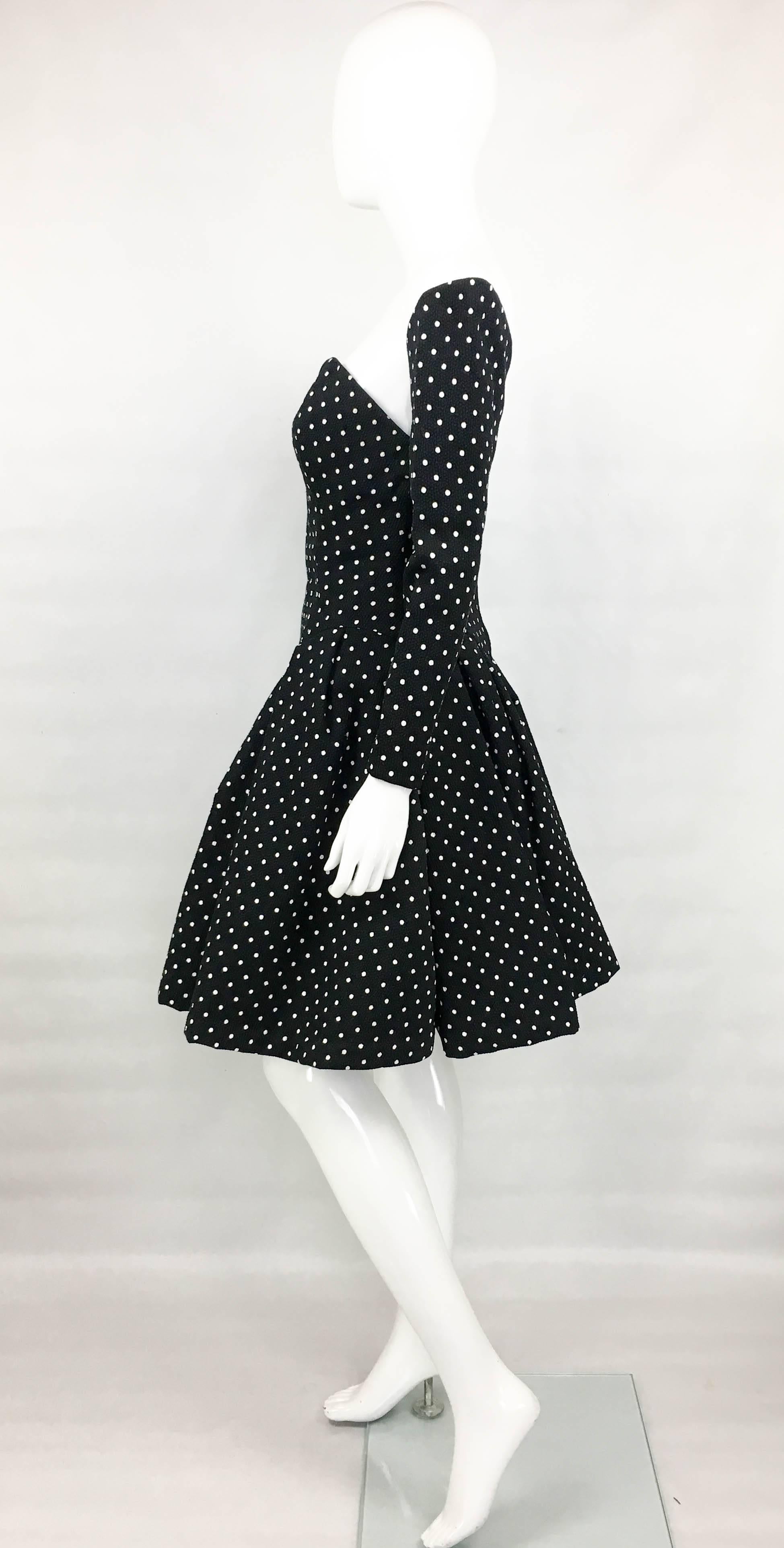 Black 1980s Christian Lacroix Haute Couture Puffball Polka Dot Dress With Faux Sleeves For Sale