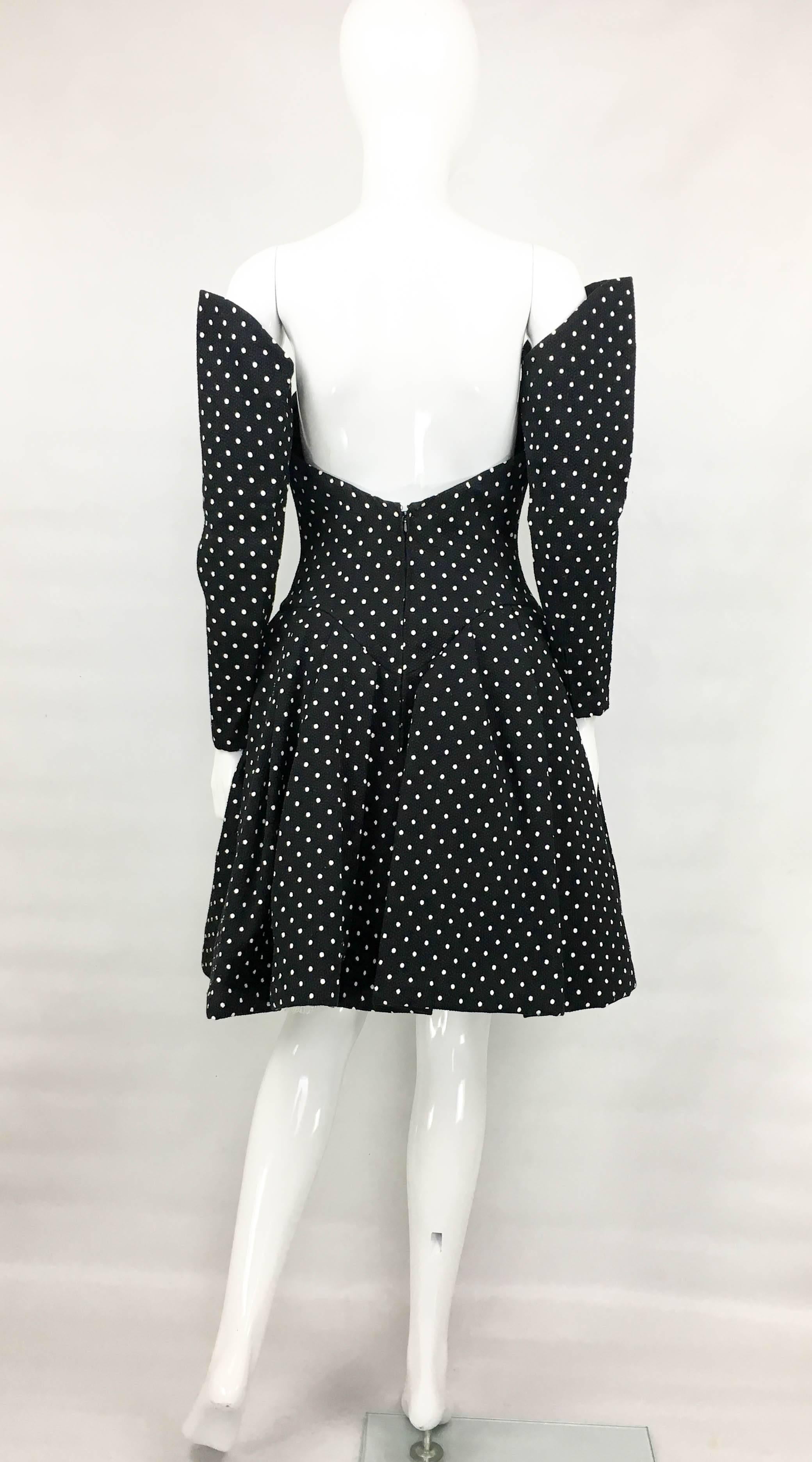 Women's 1980s Christian Lacroix Haute Couture Puffball Polka Dot Dress With Faux Sleeves For Sale
