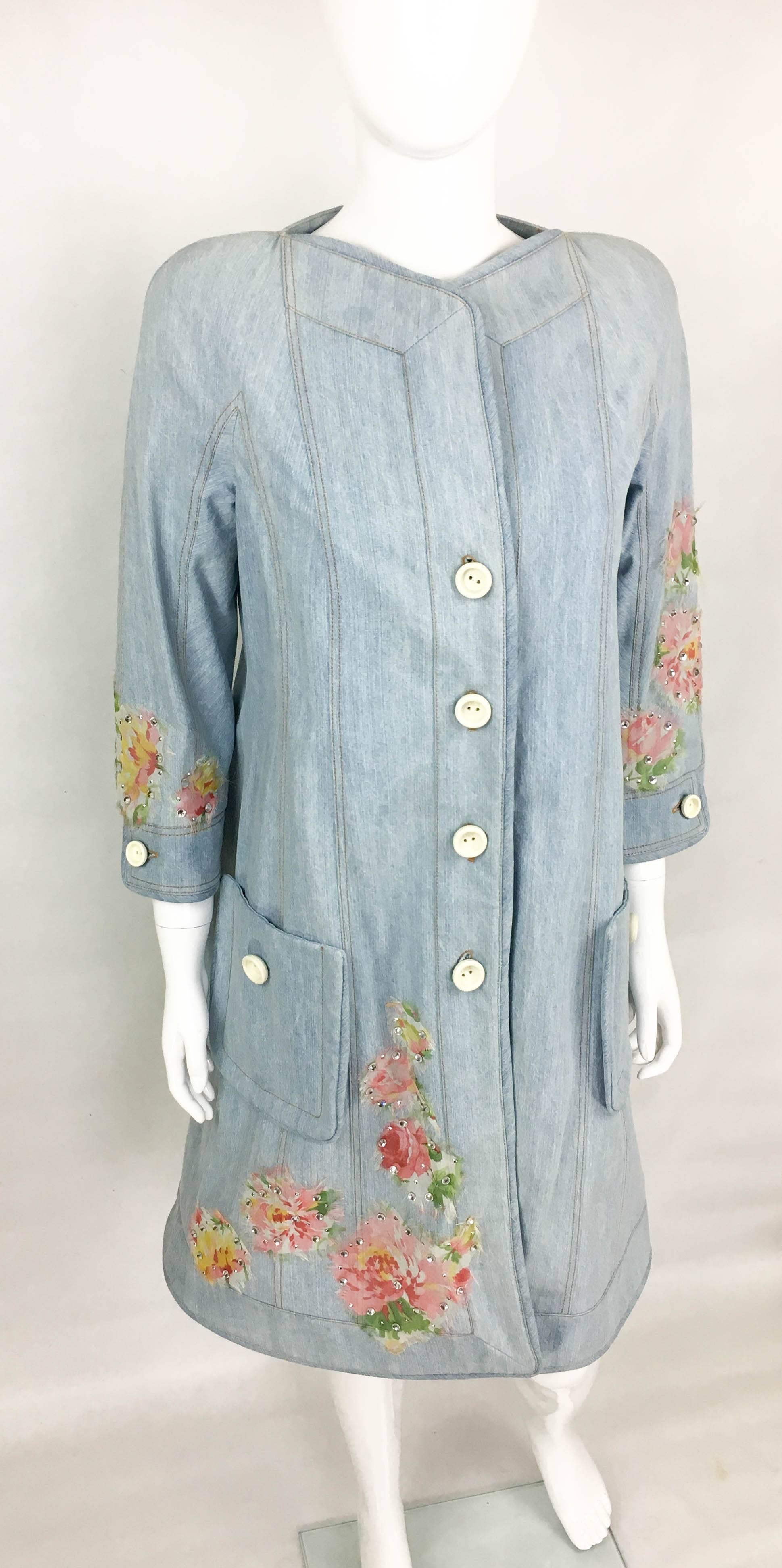 Dior by Galliano 2005 Runway Look Denim Shirt Dress With Crystals and Appliqués In Excellent Condition For Sale In London, Chelsea