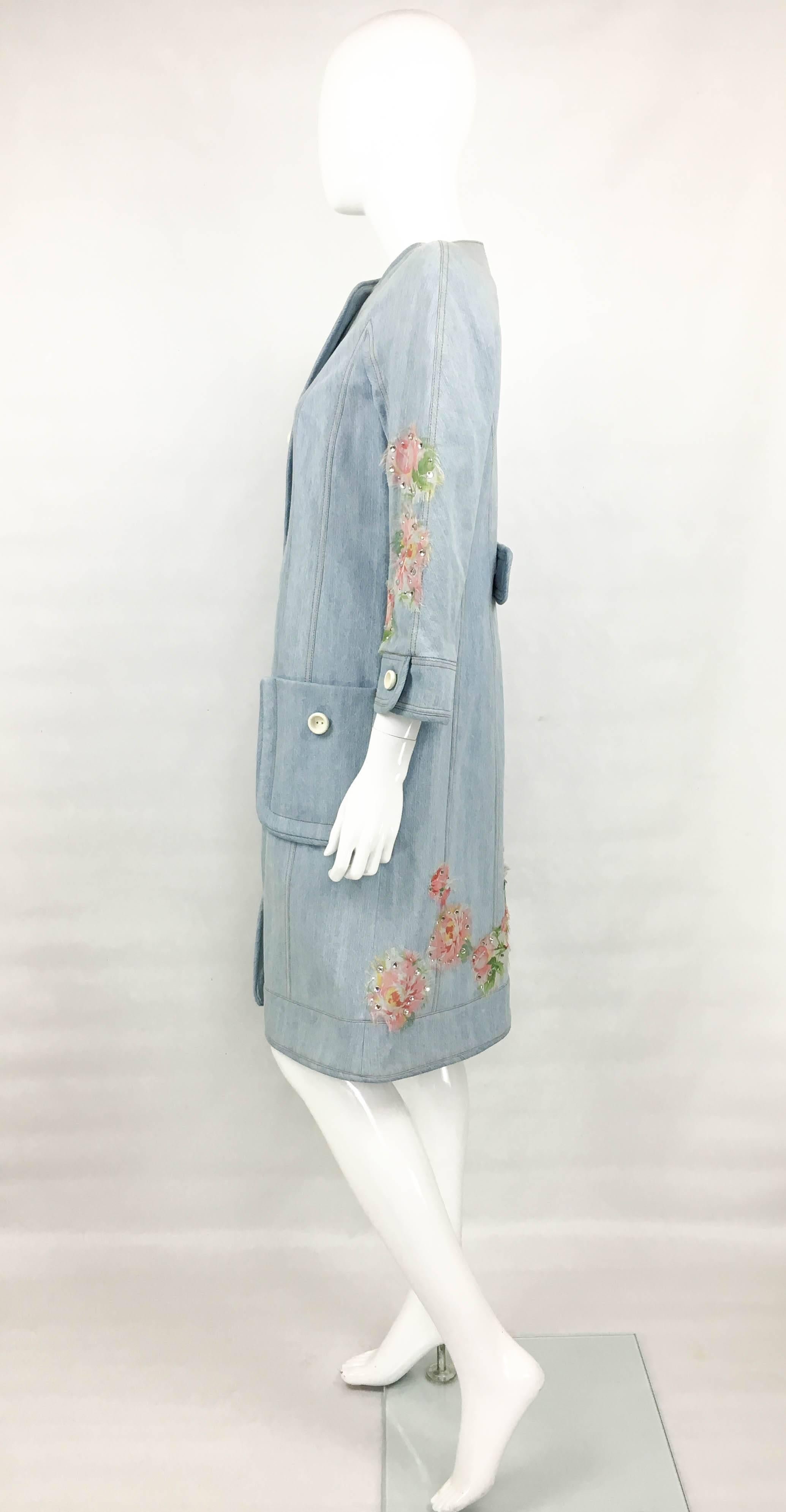 Women's Dior by Galliano 2005 Runway Look Denim Shirt Dress With Crystals and Appliqués For Sale