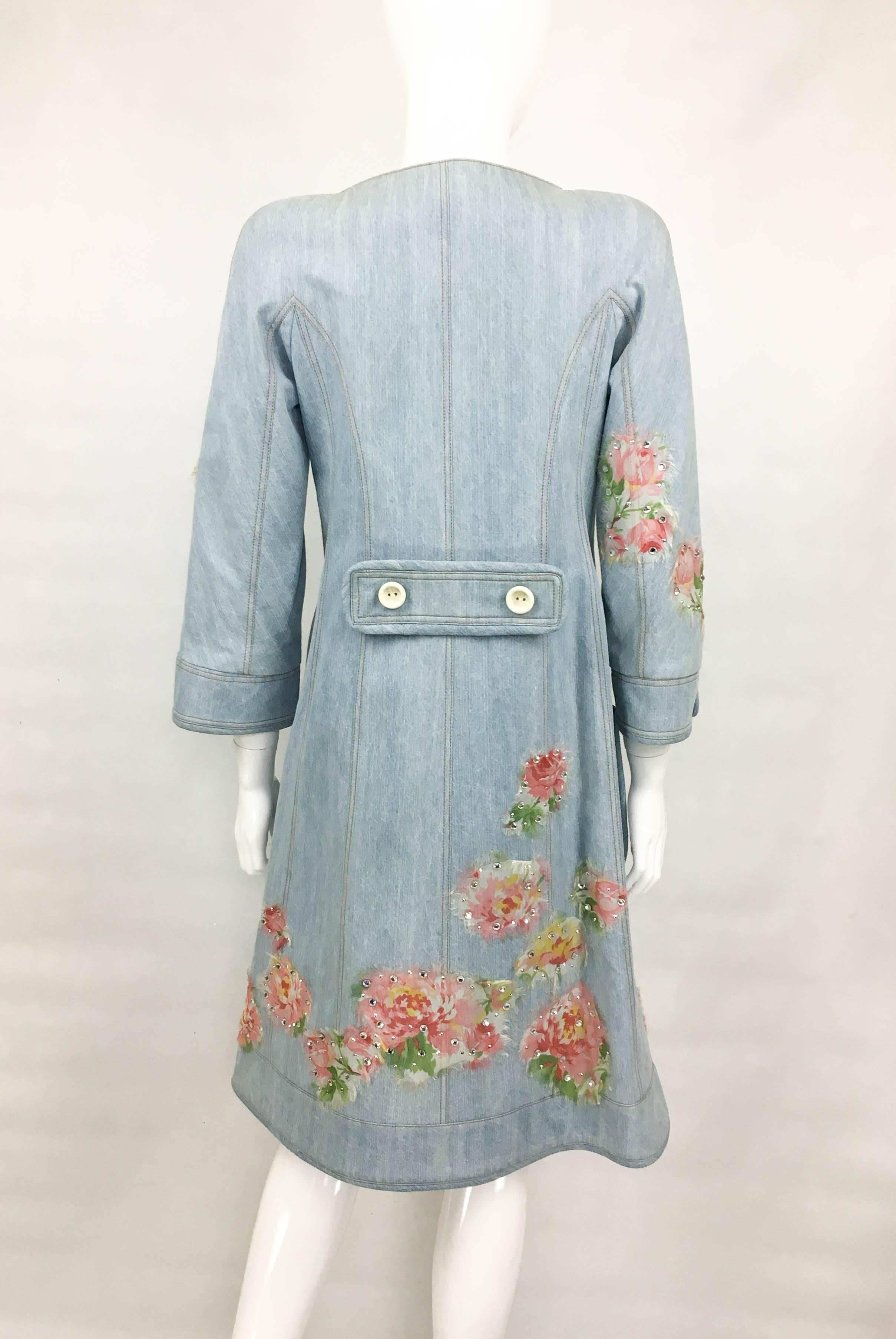 Dior by Galliano 2005 Runway Look Denim Shirt Dress With Crystals and Appliqués For Sale 1
