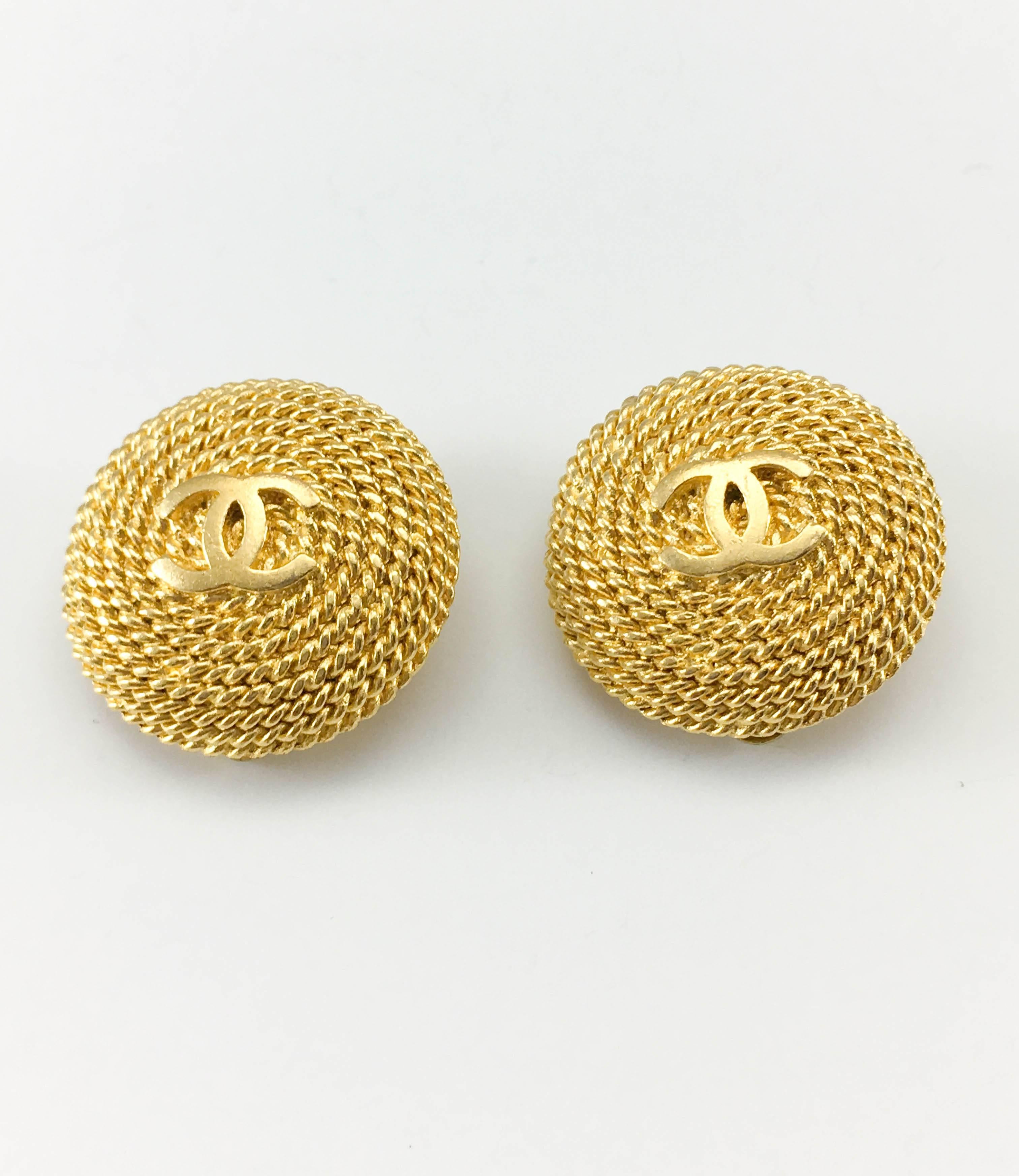 Women's 1995 Chanel Gold-Tone Twisted Rope Logo Earrings