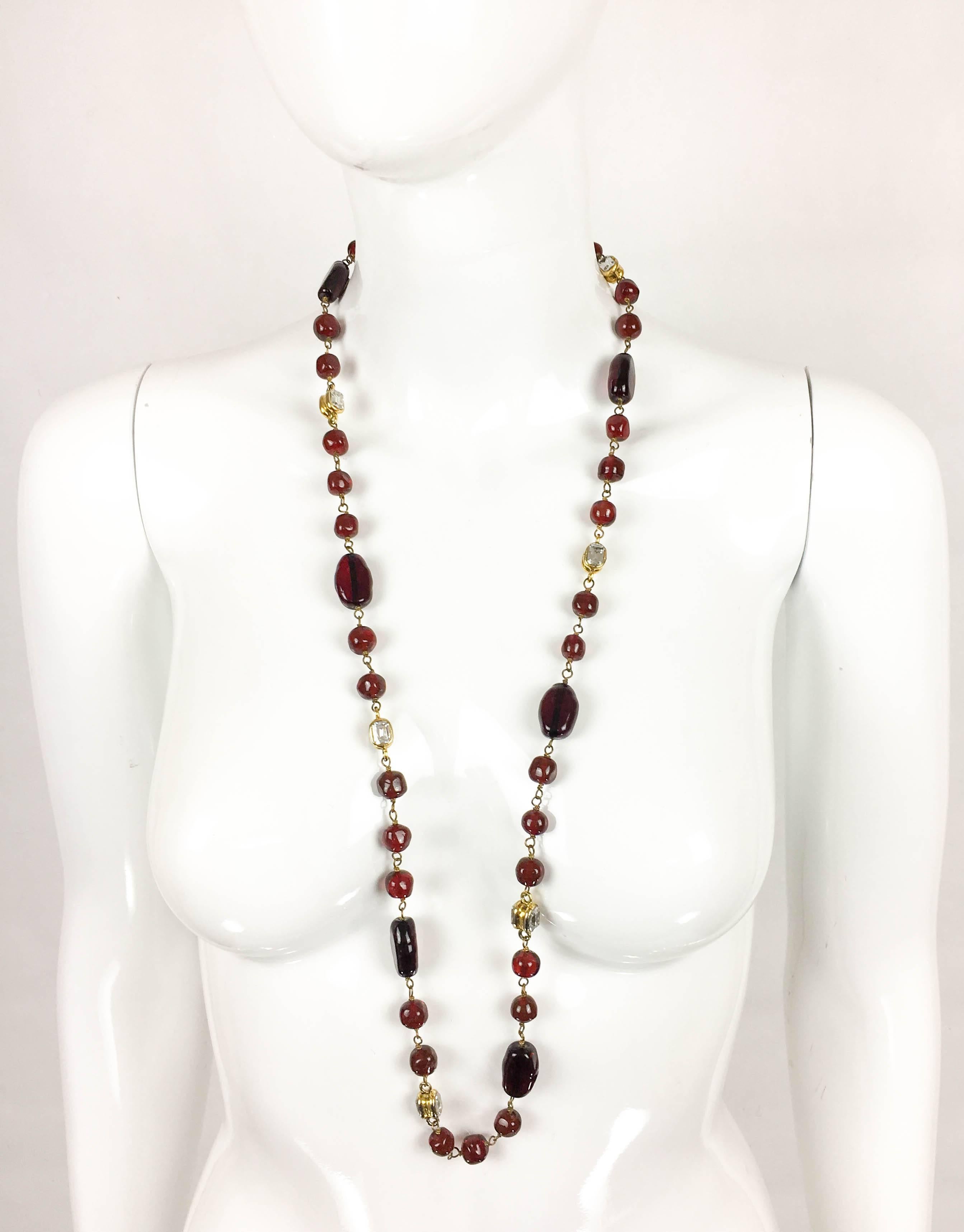 1970s Chanel Red Gripoix and Rhinestone Long Necklace In Excellent Condition In London, Chelsea