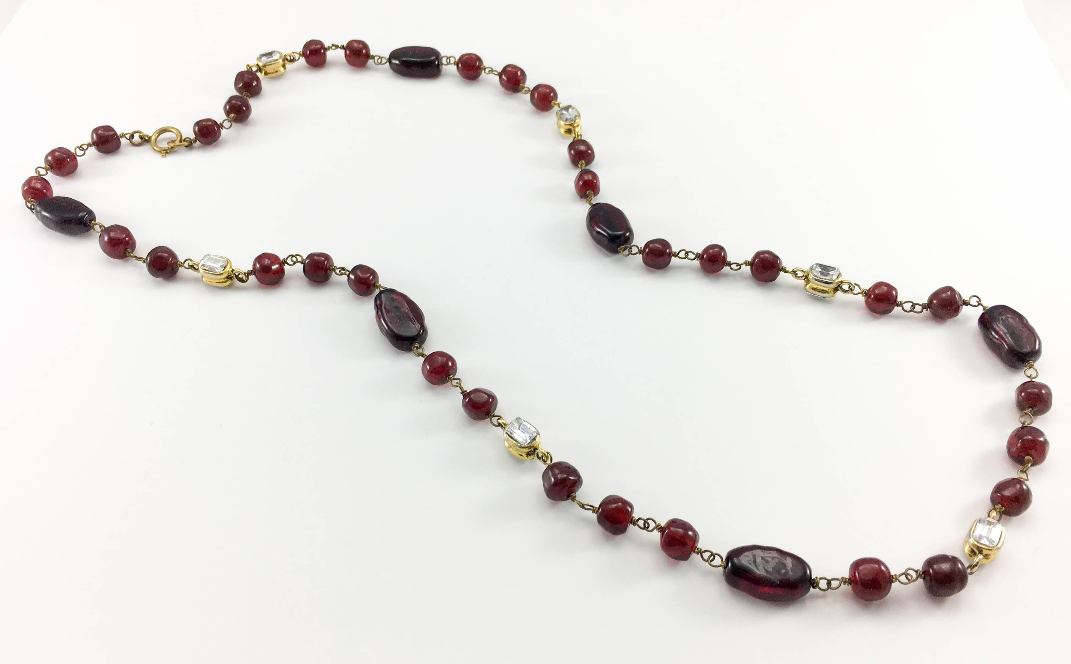 1970s Chanel Red Gripoix and Rhinestone Long Necklace 2