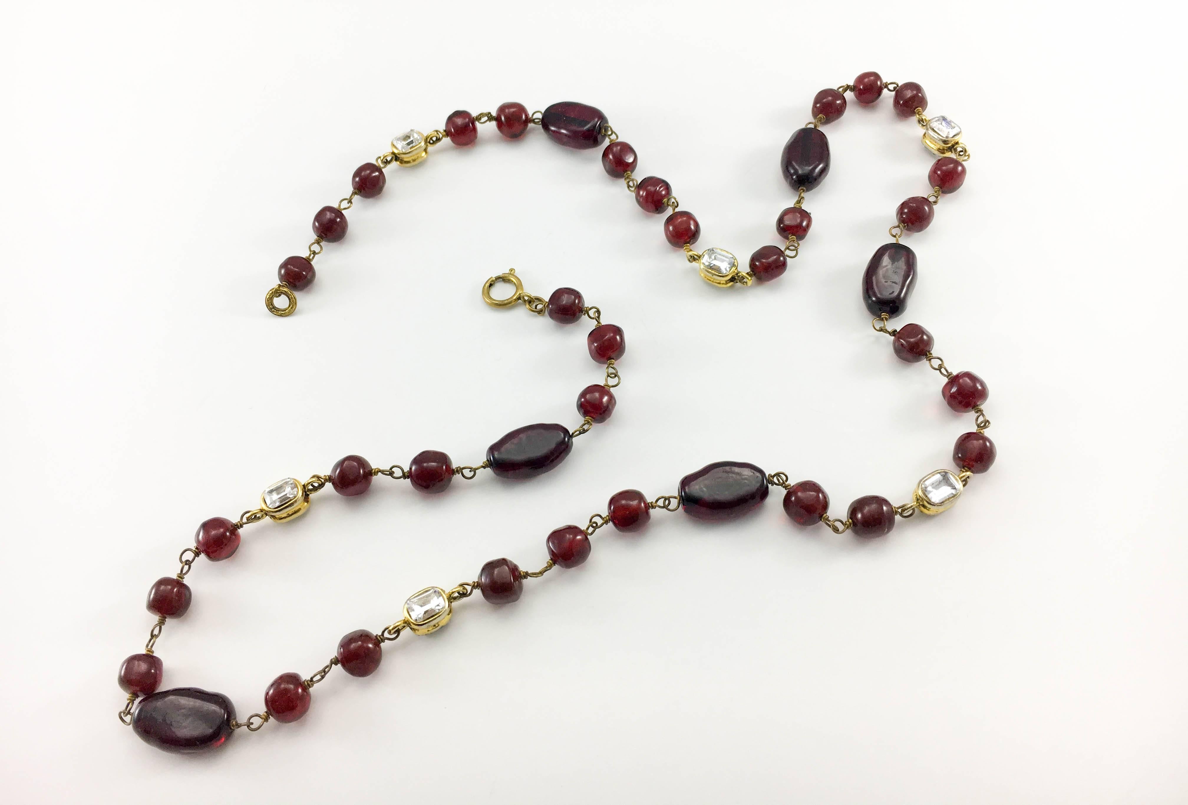 1970s Chanel Red Gripoix and Rhinestone Long Necklace 3