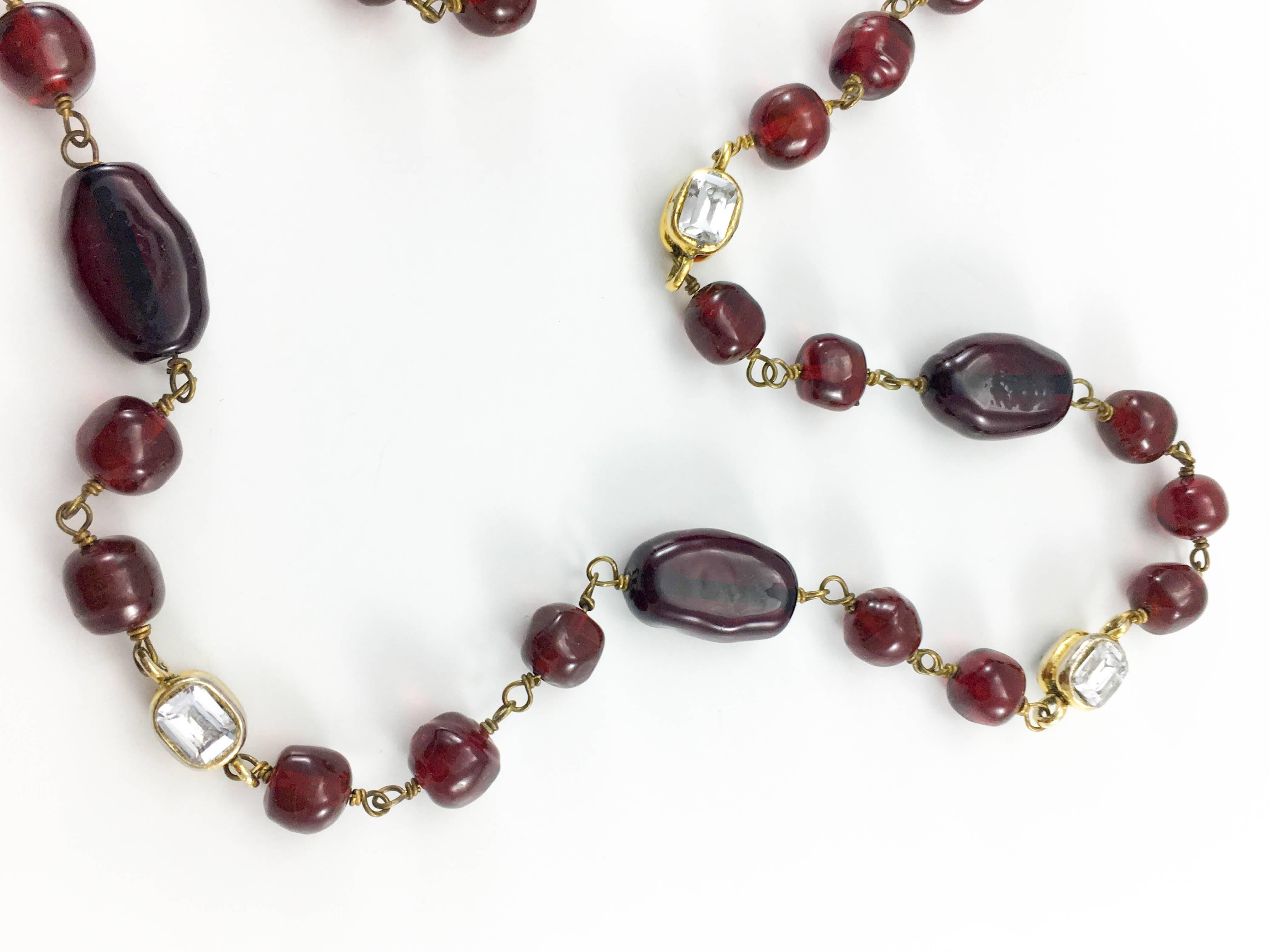 1970s Chanel Red Gripoix and Rhinestone Long Necklace 4