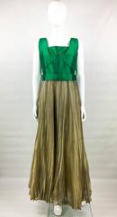 Lanvin Haute Couture Green Gazar and Gold Lame Pleated Gown, early 1960s