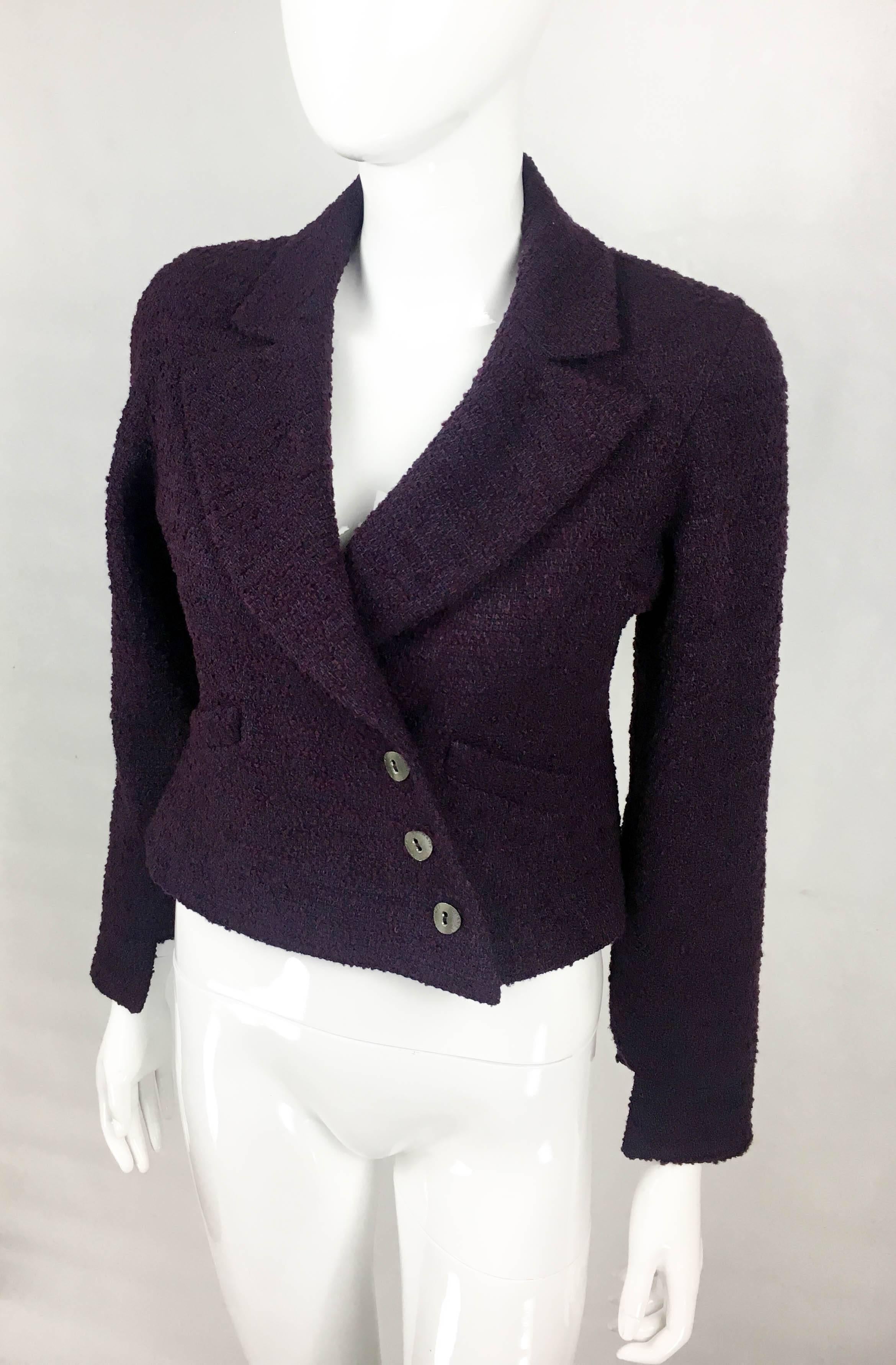 Women's 2001 Chanel Deep Purple Bouclé Cropped Jacket For Sale