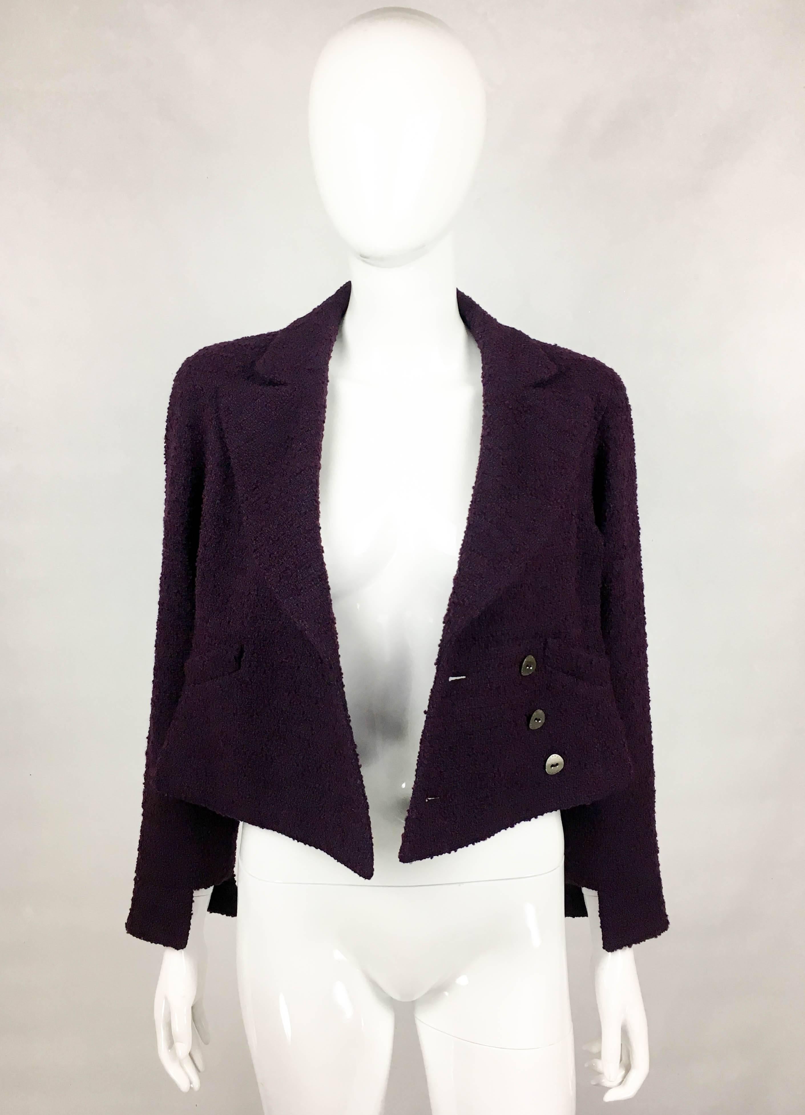 2001 Chanel Deep Purple Bouclé Cropped Jacket For Sale 1