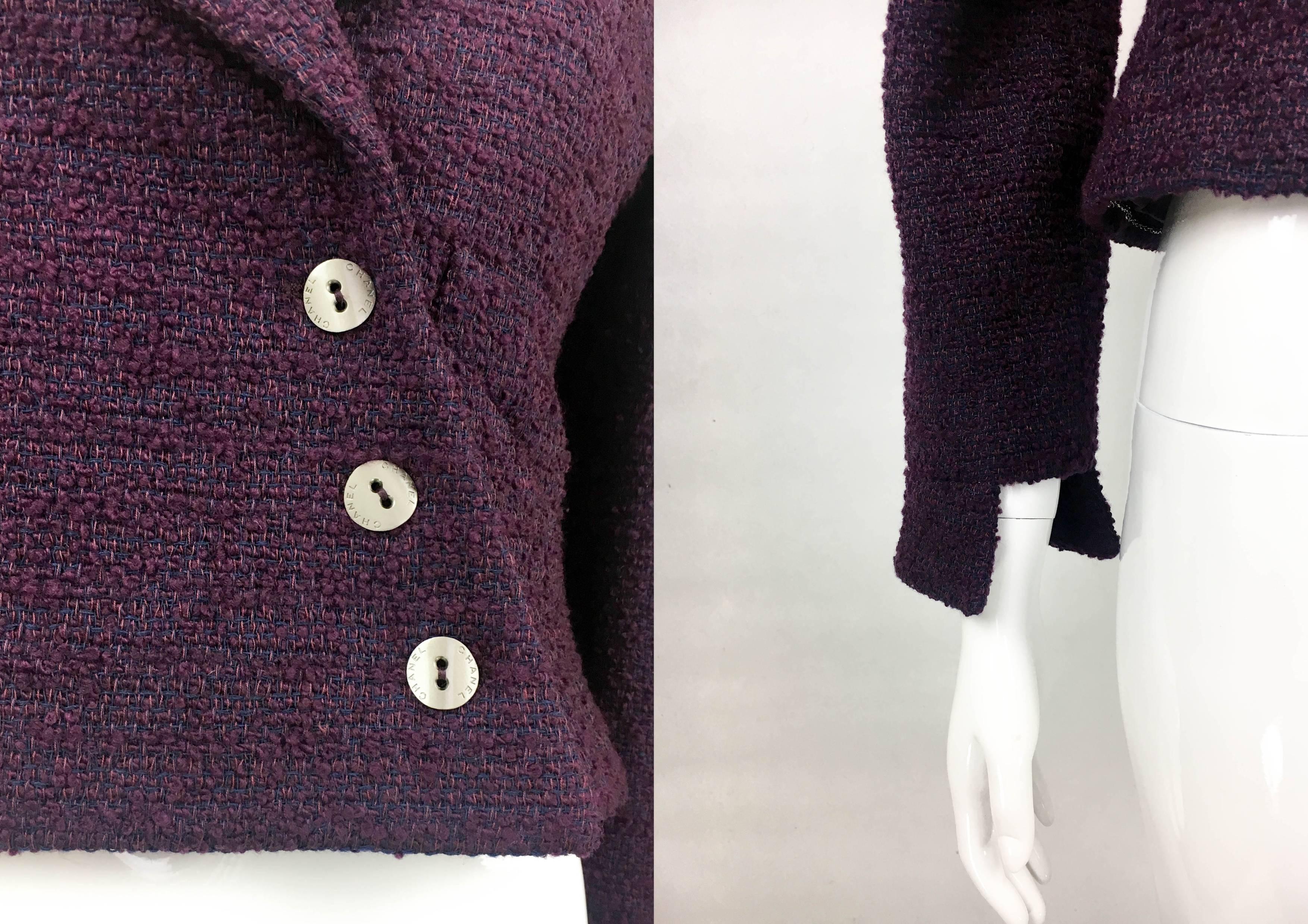 2001 Chanel Deep Purple Bouclé Cropped Jacket For Sale 4