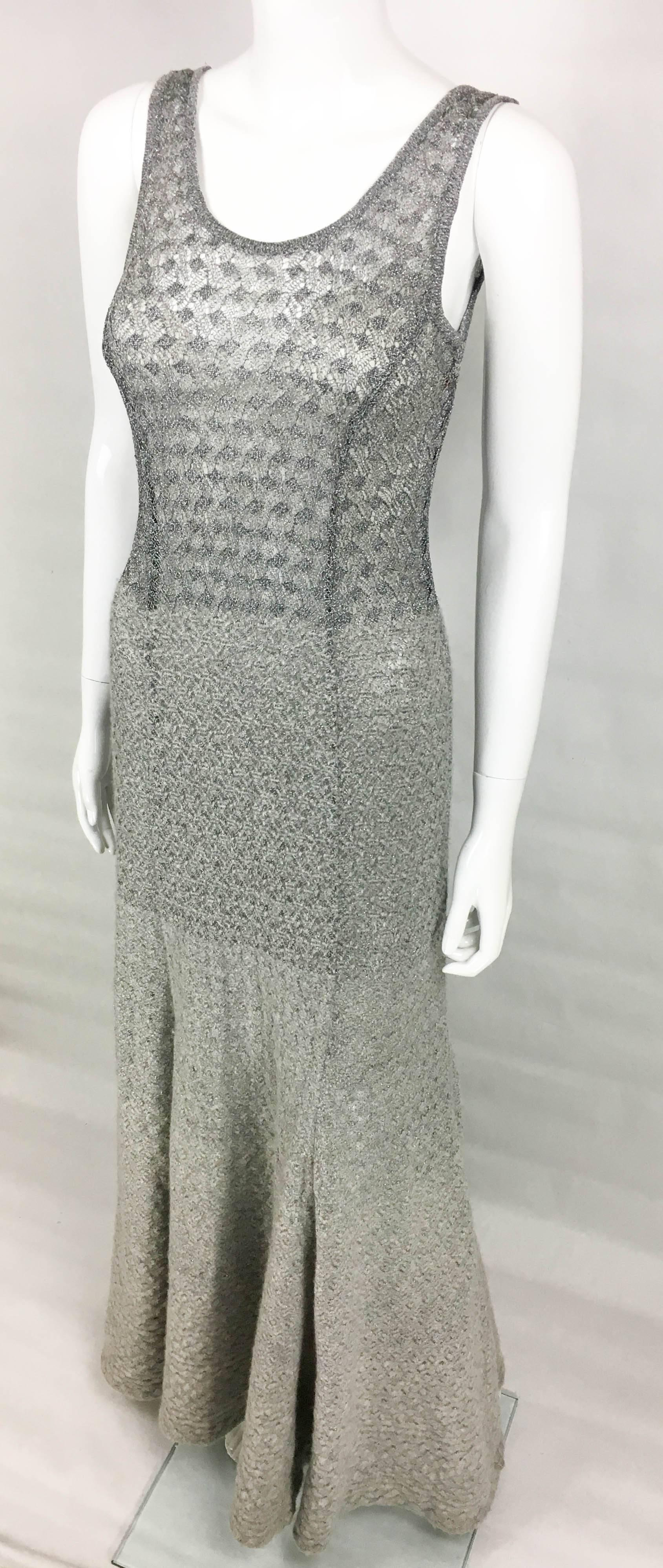 Missoni Grey Cashmere and Silver Lurex Gown In Excellent Condition For Sale In London, Chelsea