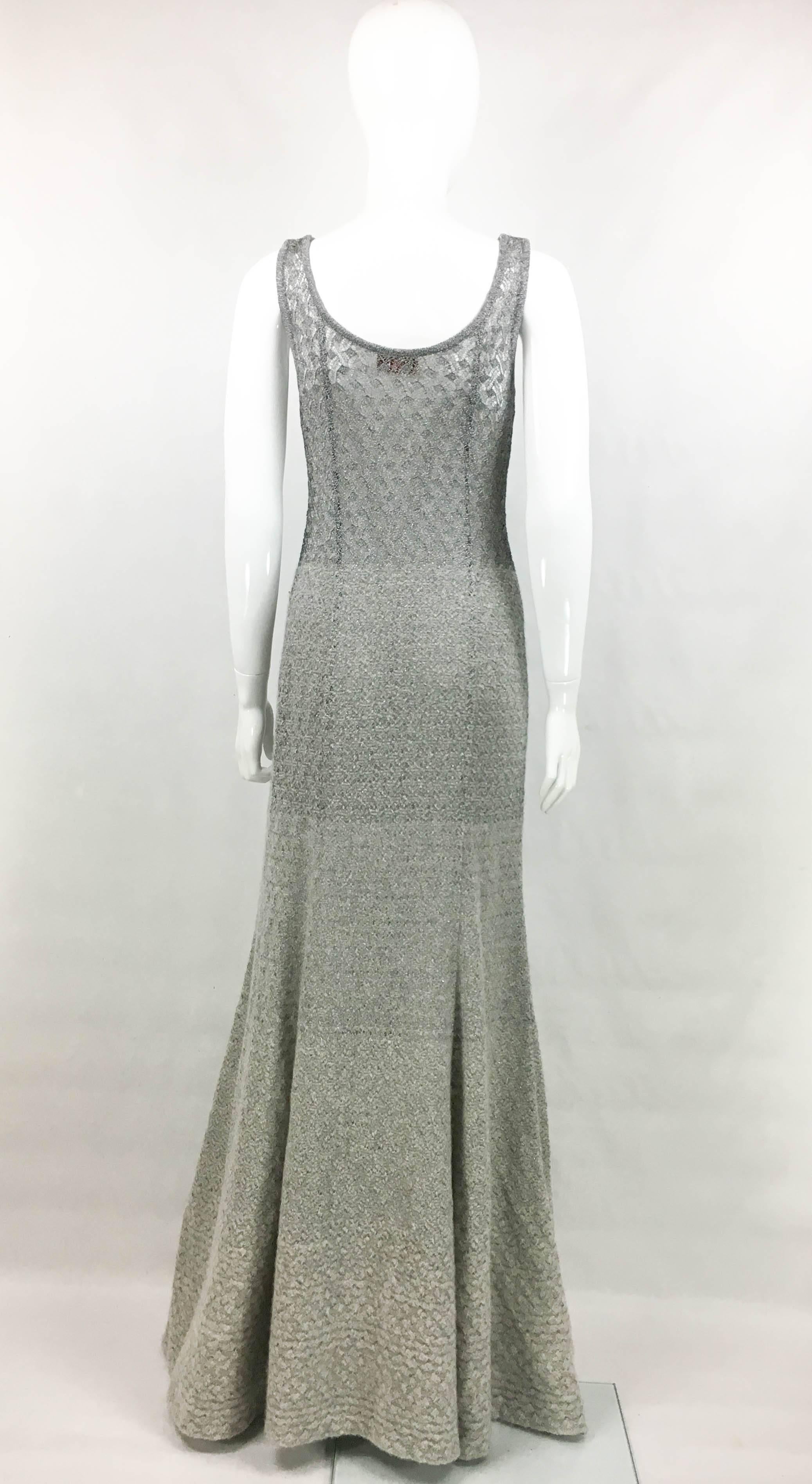 Missoni Grey Cashmere and Silver Lurex Gown For Sale 1