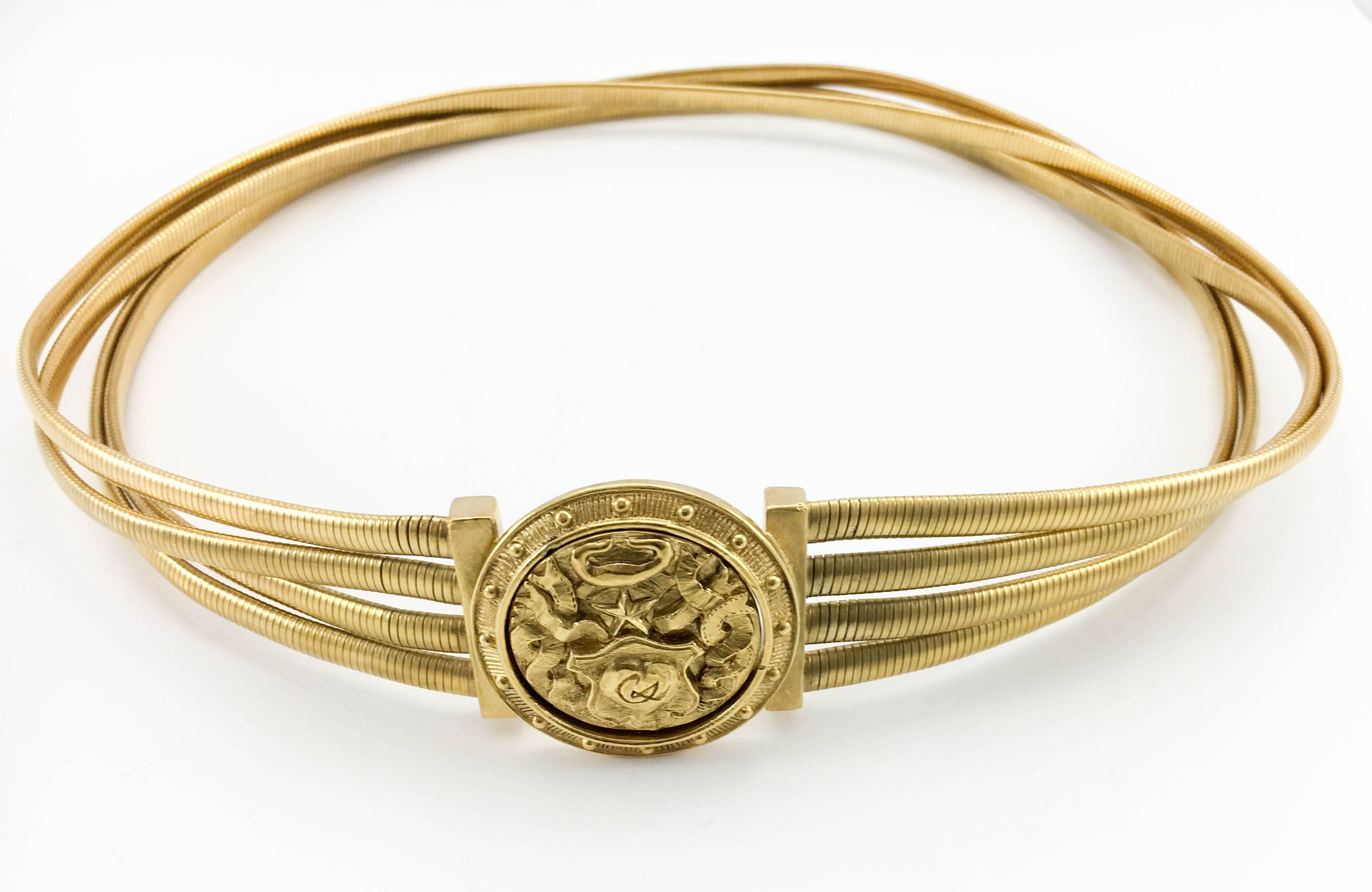 Women's 1980s Christian Lacroix Medallion Buckle Snake Chain Gilded Belt For Sale