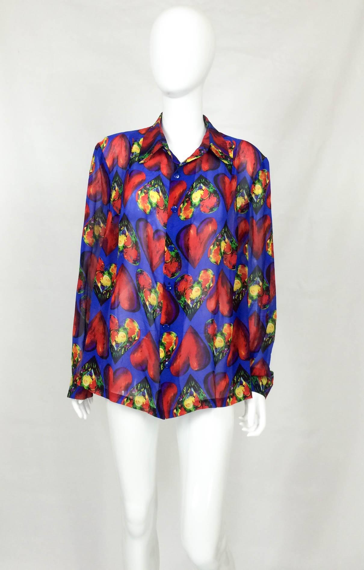 Versace 1997 Ad Campaign Chiffon Heart Shirt In Excellent Condition In London, Chelsea