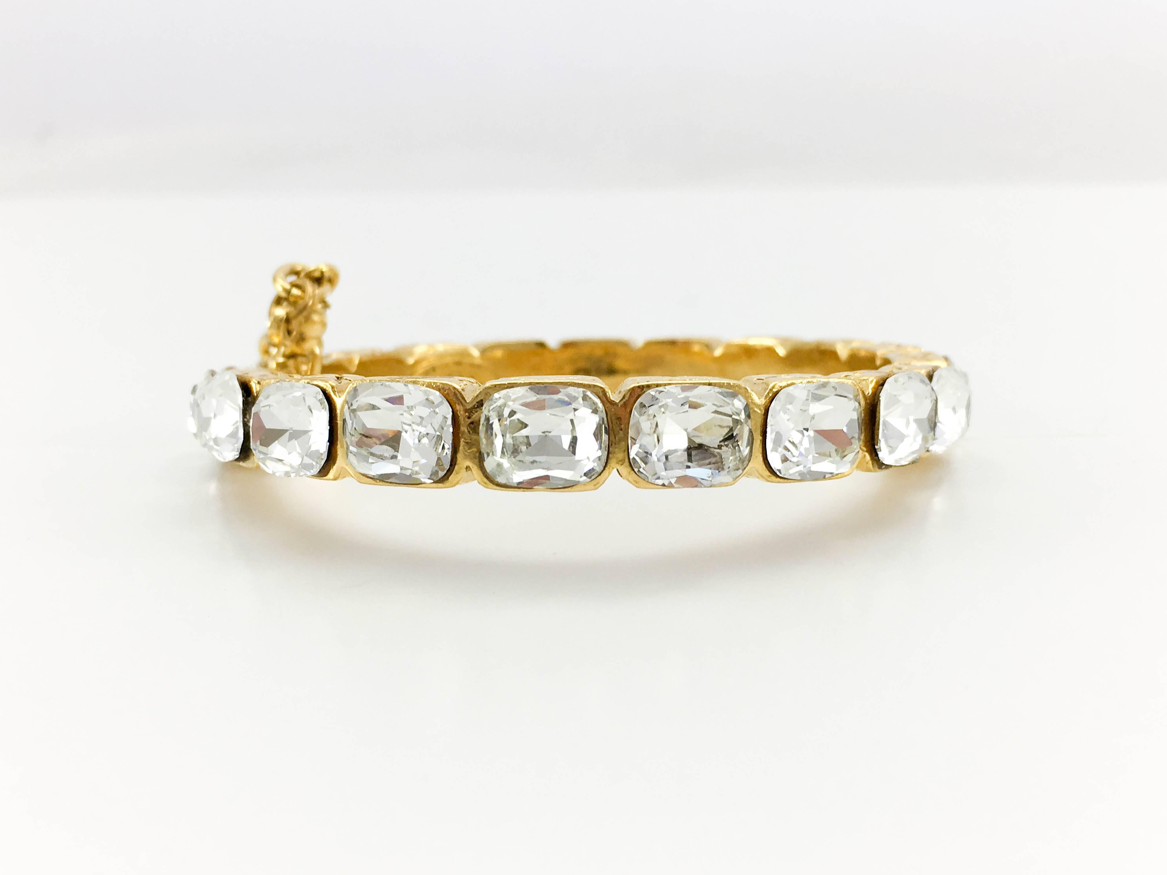 1986 Chanel Gold-Plated Quilted Bracelet Embellished With Crystals 1