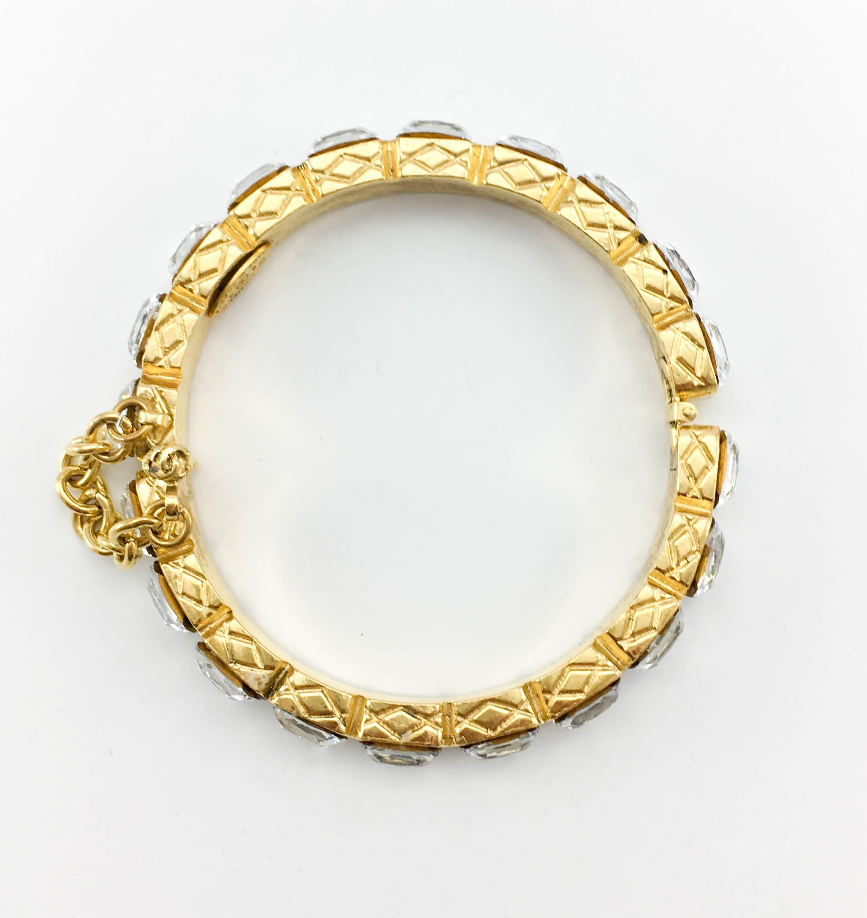 1986 Chanel Gold-Plated Quilted Bracelet Embellished With Crystals 2