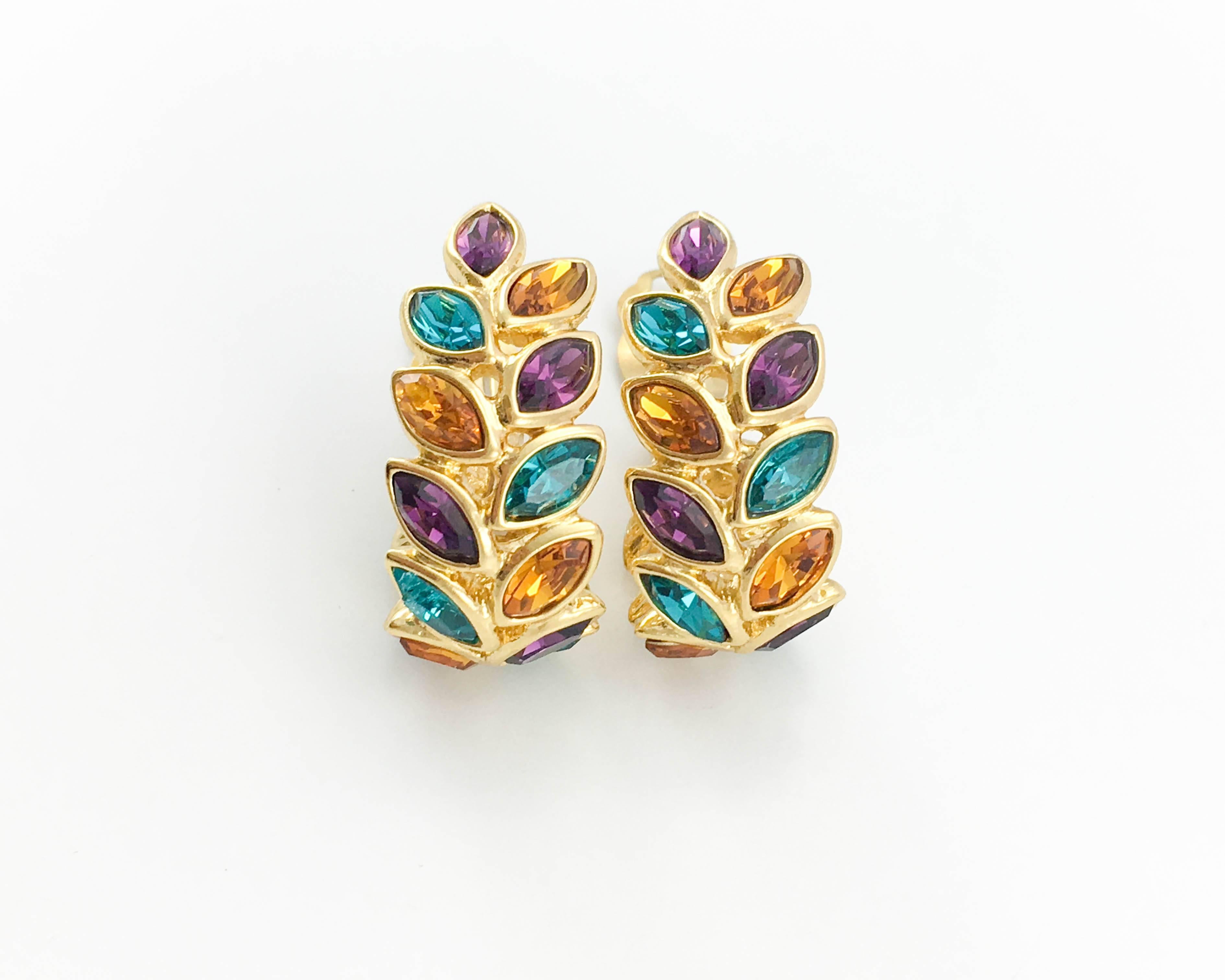 Women's 1980s Yves Saint Laurent Crystal Embellished Laurel Earrings
