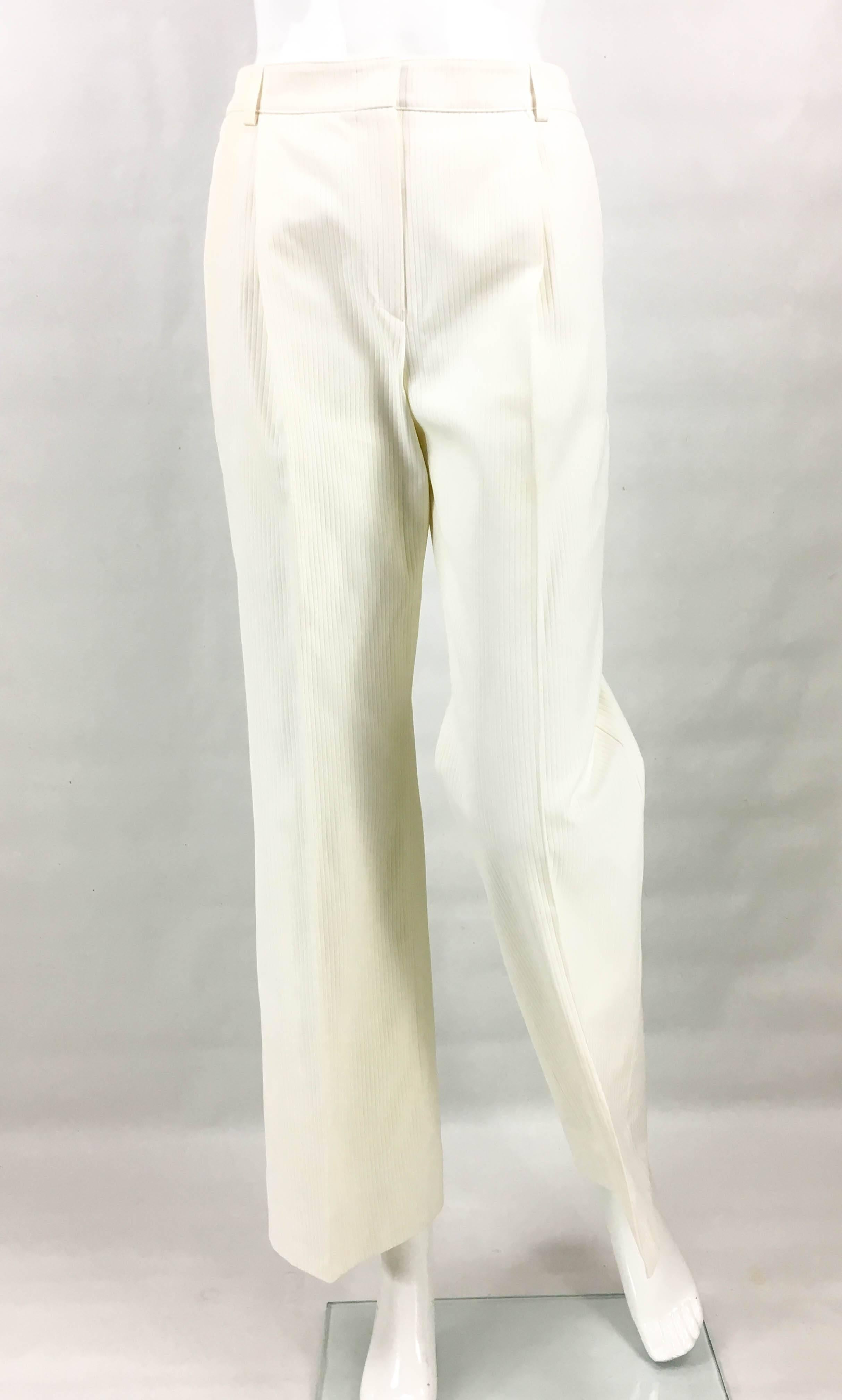 Women's 2001 Chanel Runway Look White Pantsuit With Pearl Cabochon Buttons