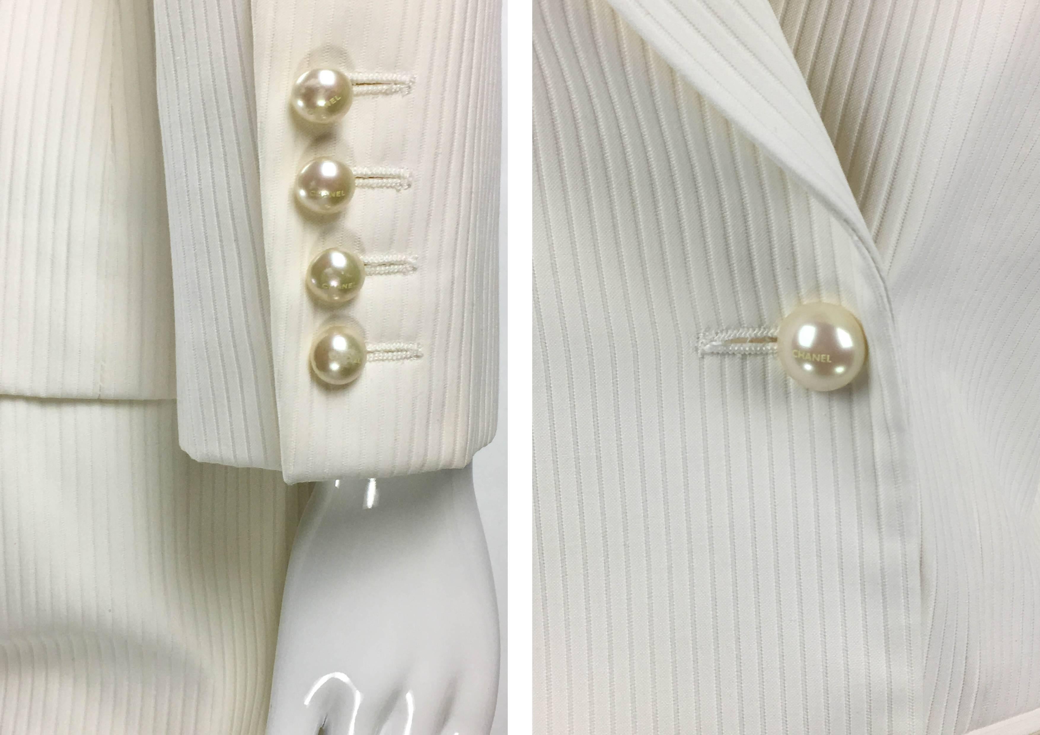 2001 Chanel Runway Look White Pantsuit With Pearl Cabochon Buttons 1