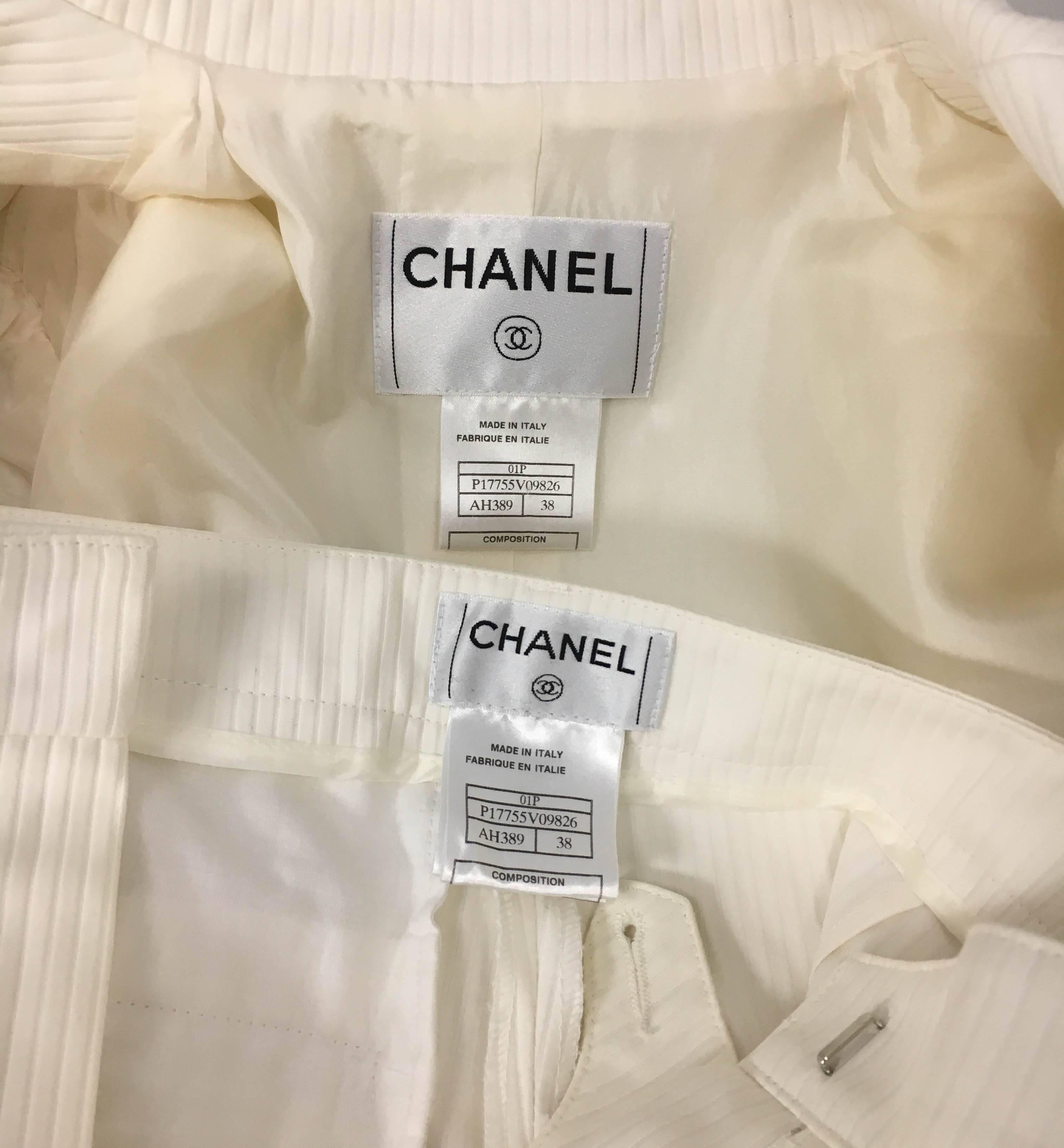 2001 Chanel Runway Look White Pantsuit With Pearl Cabochon Buttons 2