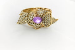 1990s Valentino Diamanté and Faux Amethyst Gilt Flower Bracelet