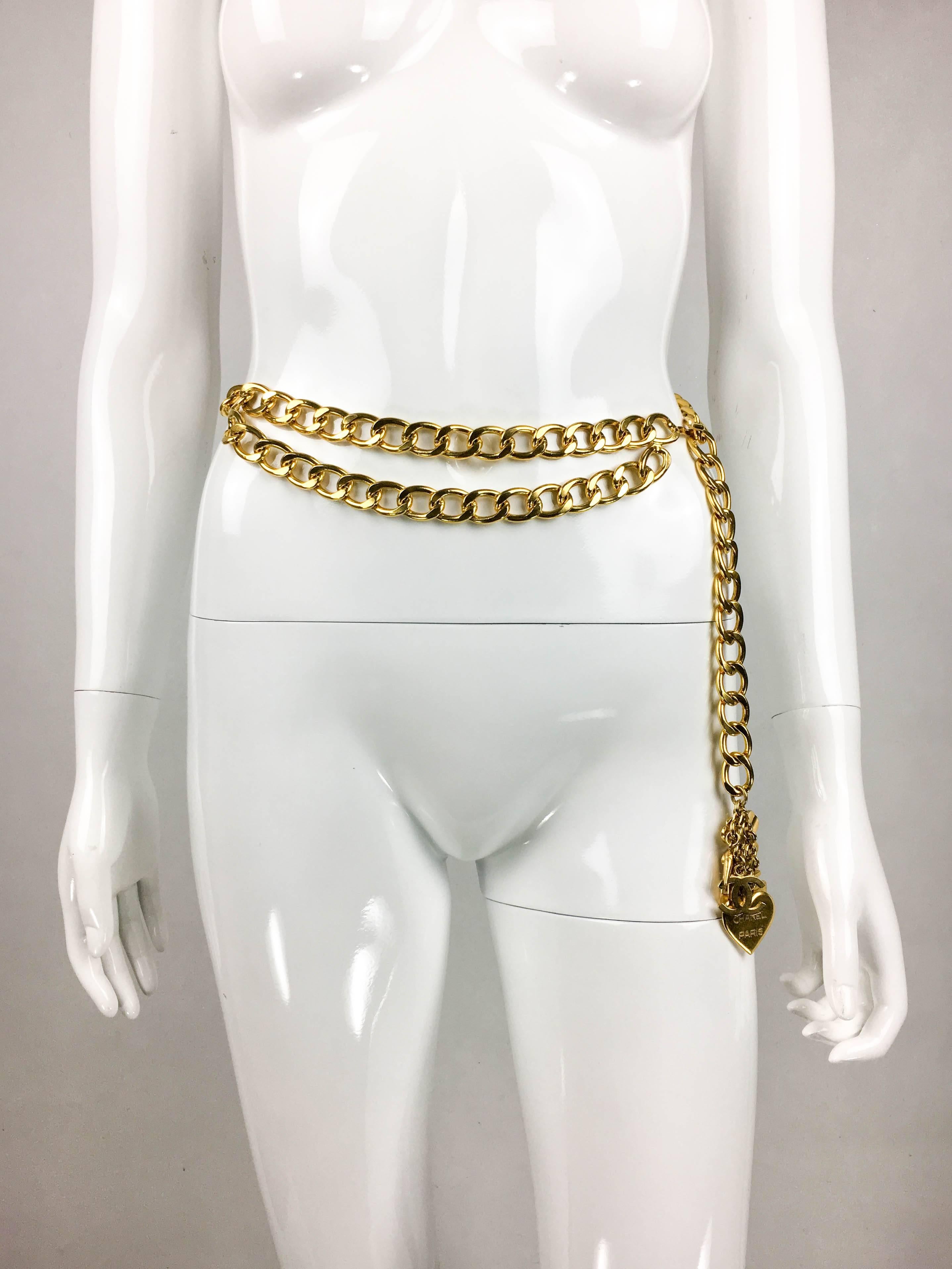 Beige 1996 Chanel Gilt Chain and Charms Belt / Necklace