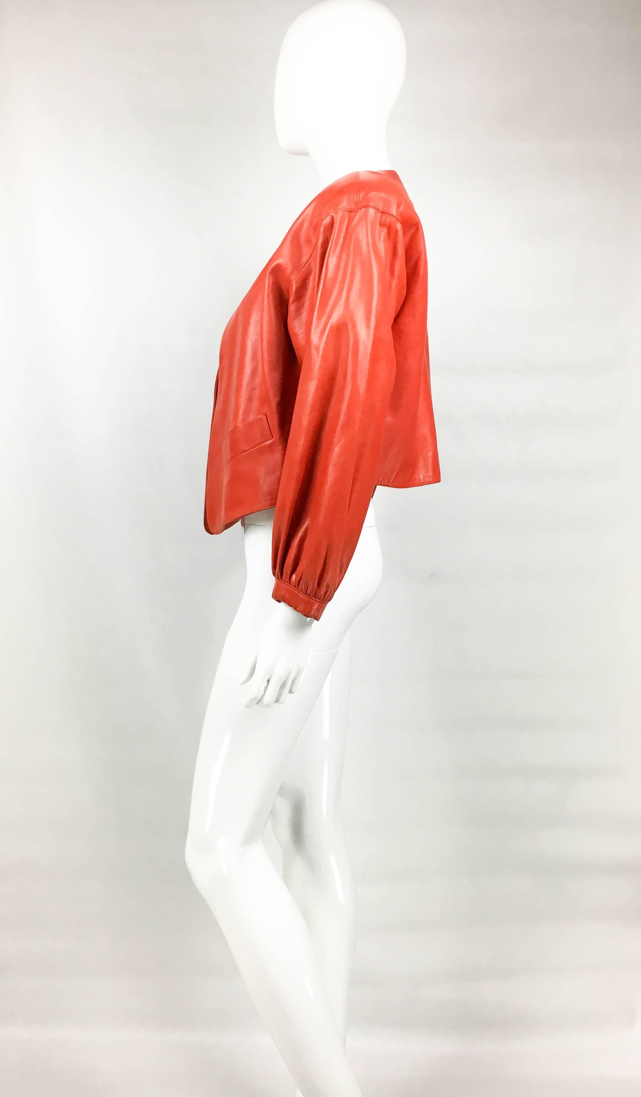 1980s Yves Saint Laurent Red Soft Leather Jacket In Excellent Condition For Sale In London, Chelsea