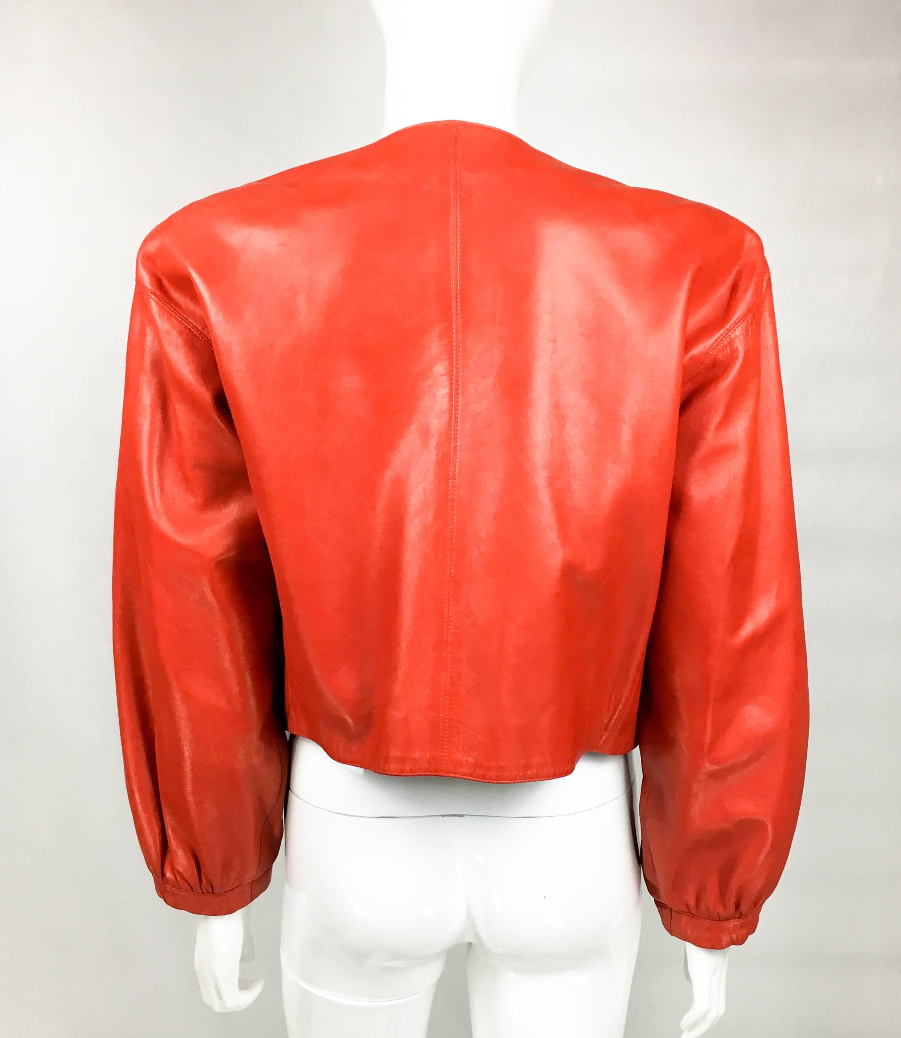 Women's 1980s Yves Saint Laurent Red Soft Leather Jacket For Sale
