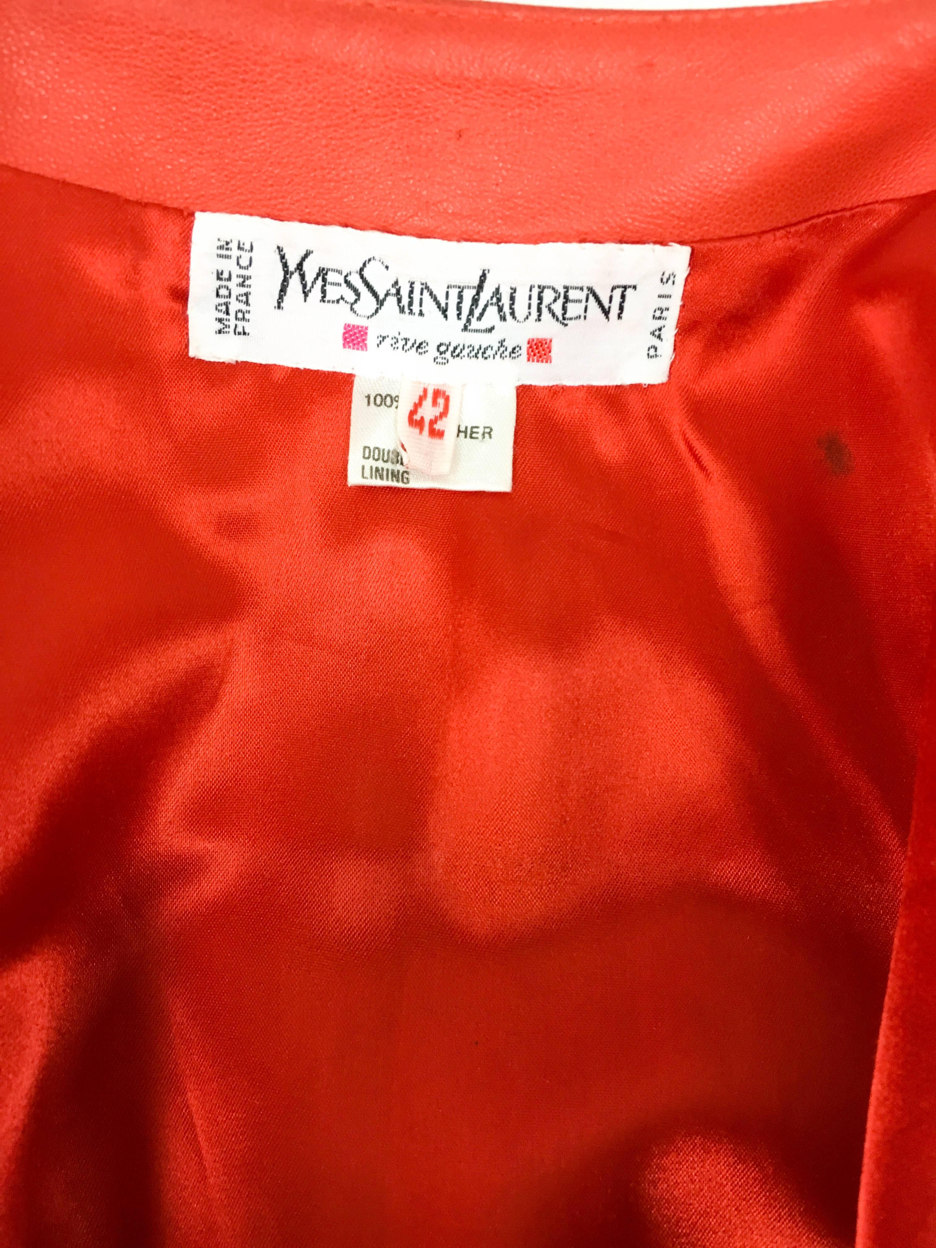 1980s Yves Saint Laurent Red Soft Leather Jacket For Sale 1