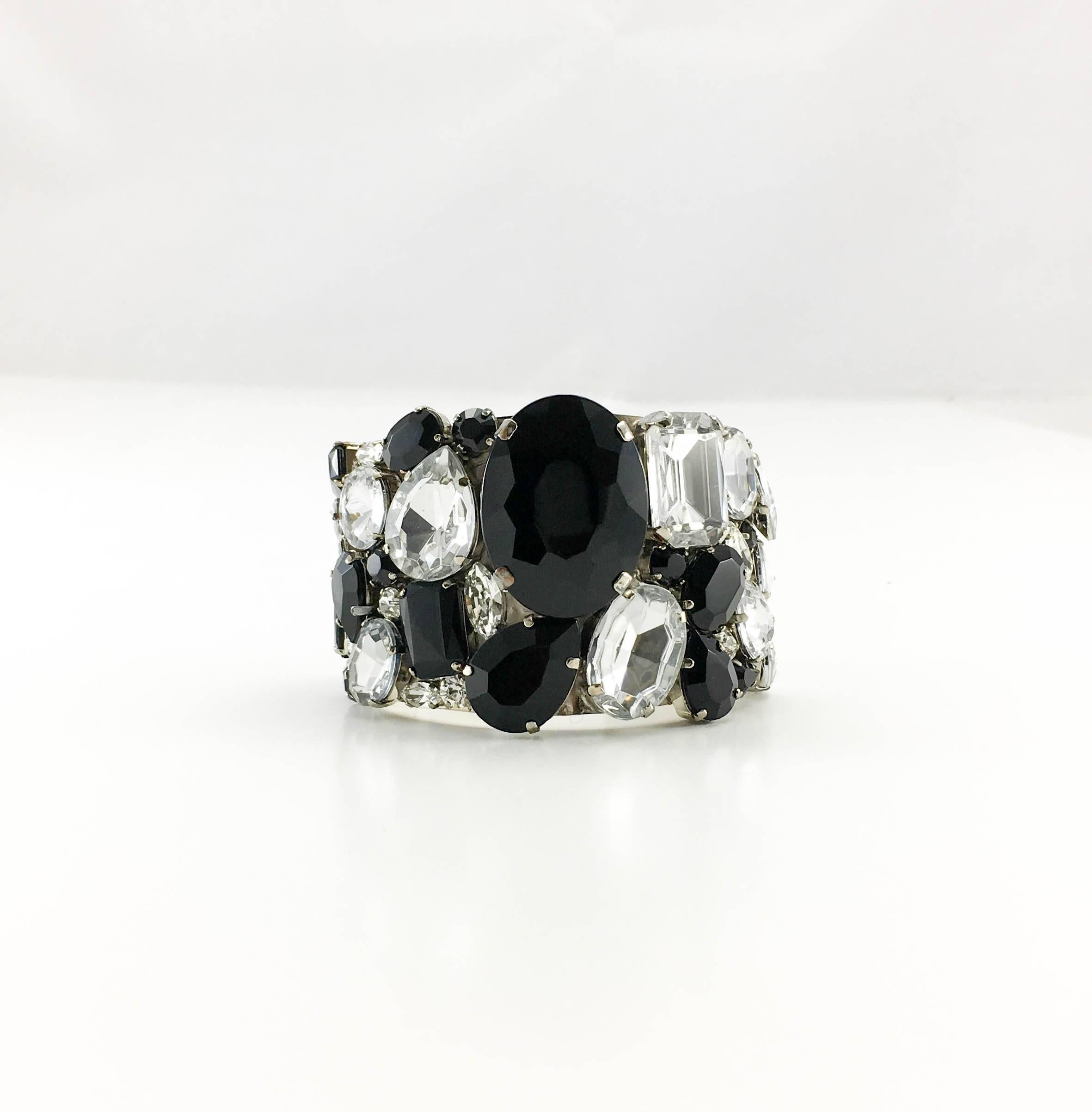 Armani Hand-Made Black Glass and Crystal Cuff Bracelet - 21st Century In Excellent Condition In London, Chelsea