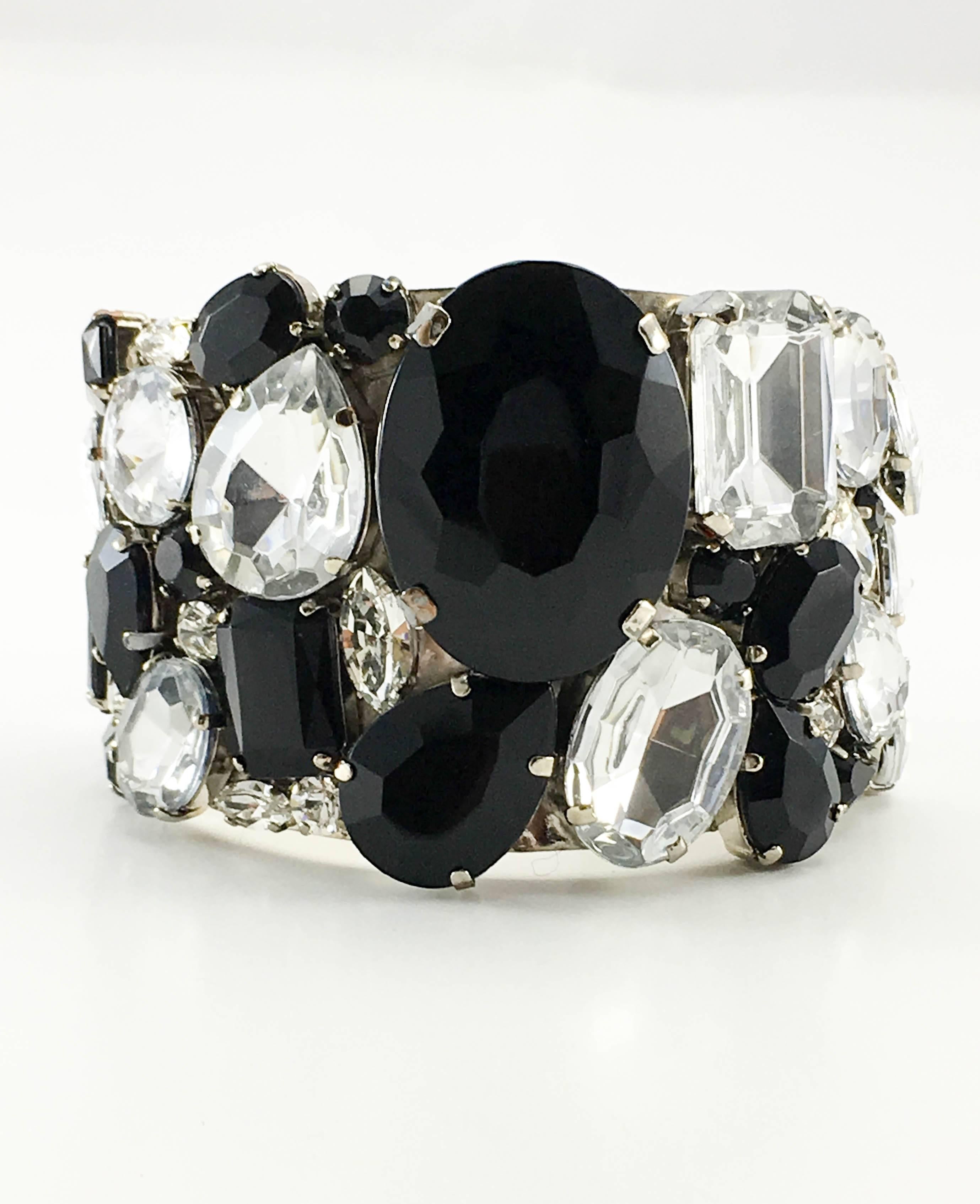 Women's Armani Hand-Made Black Glass and Crystal Cuff Bracelet - 21st Century