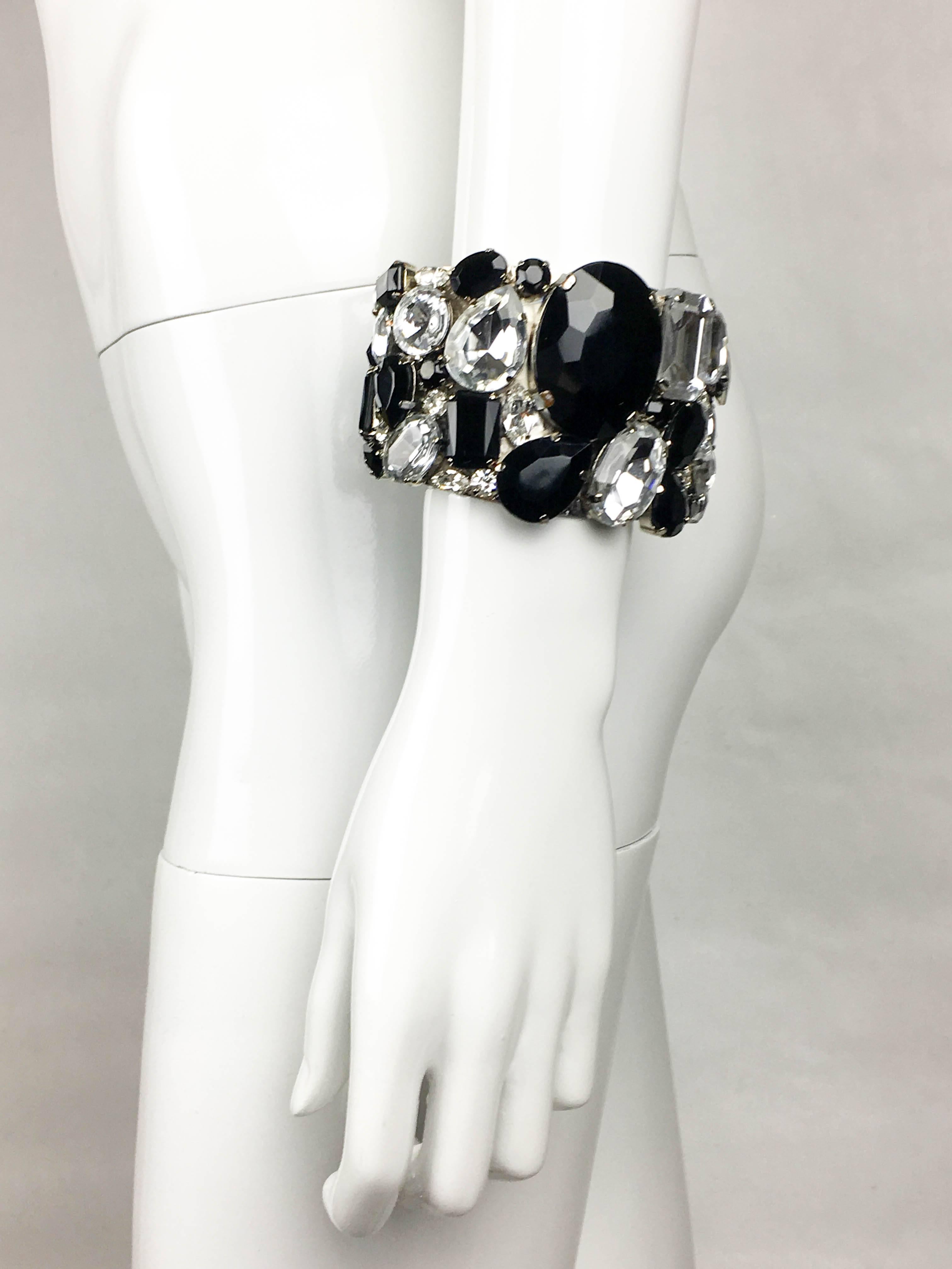 Armani Hand-Made Black Glass and Crystal Cuff Bracelet - 21st Century 2