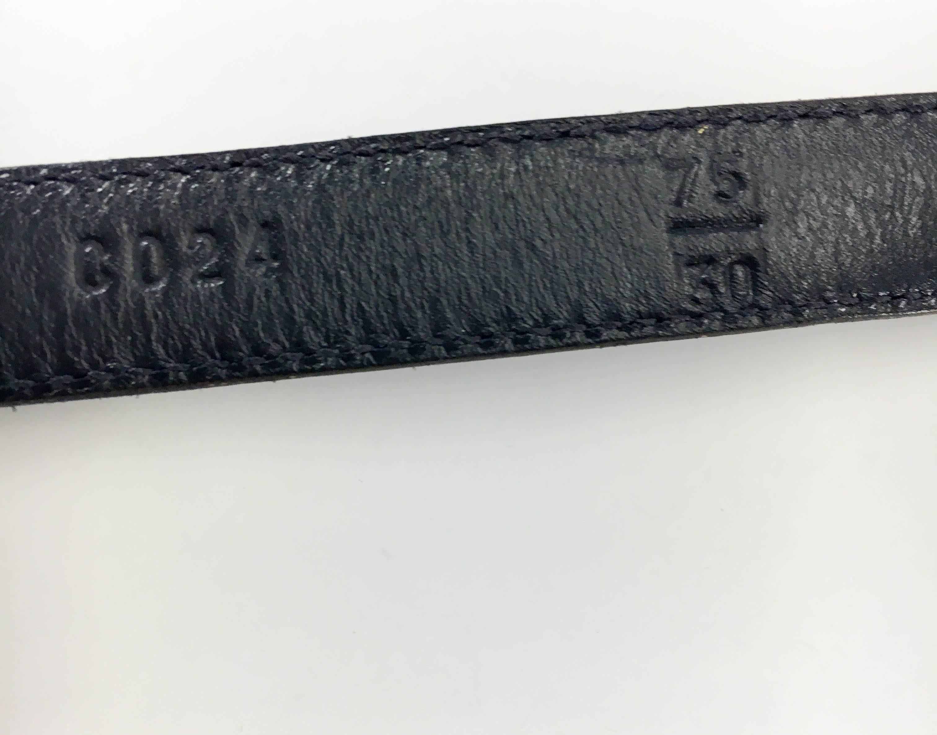 Women's Chanel Navy Blue Leather and Gilt Logo Thin Belt