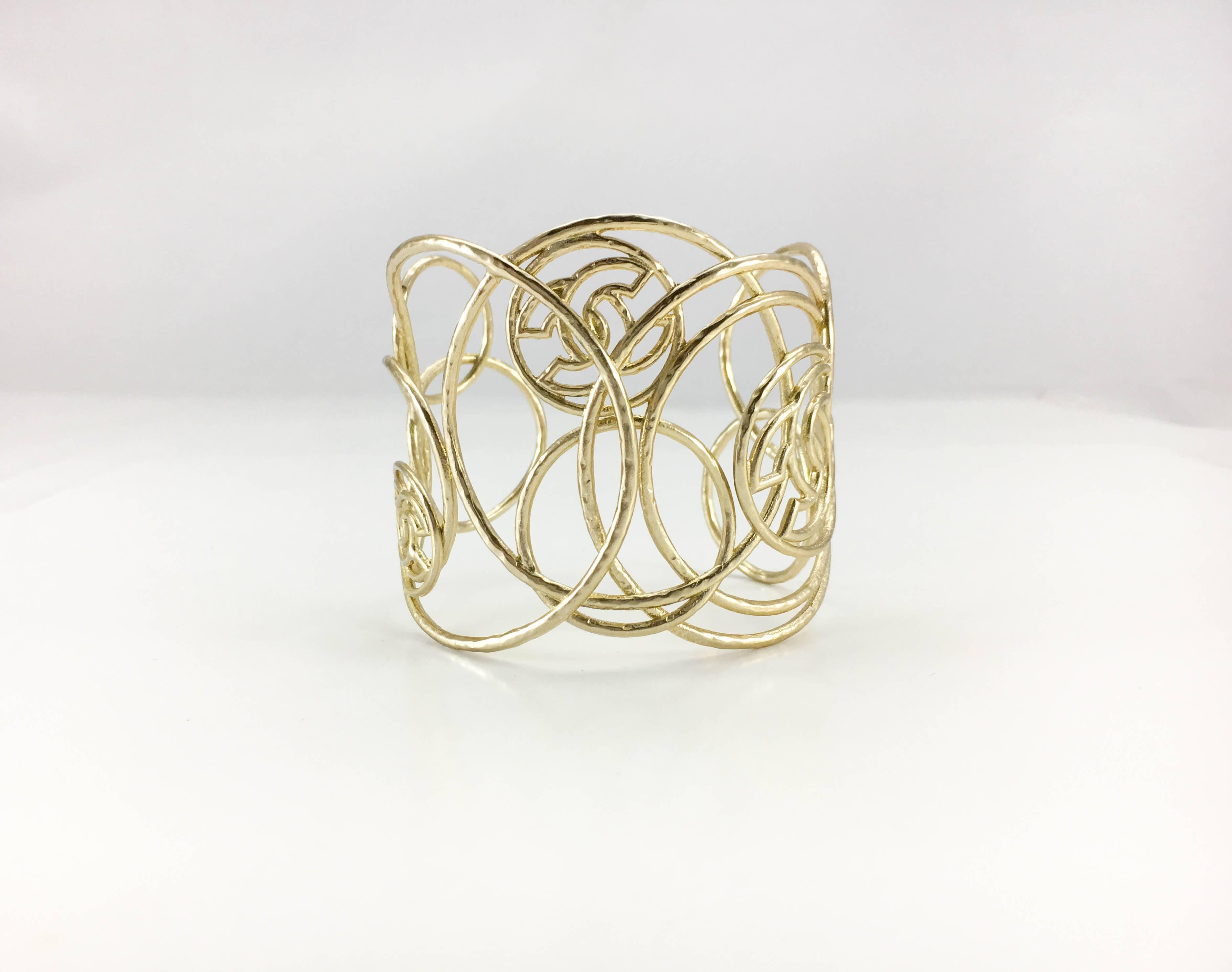 Chanel 'Cuban Collection' Gold-Plated Logo Cuff Bracelet In Excellent Condition In London, Chelsea