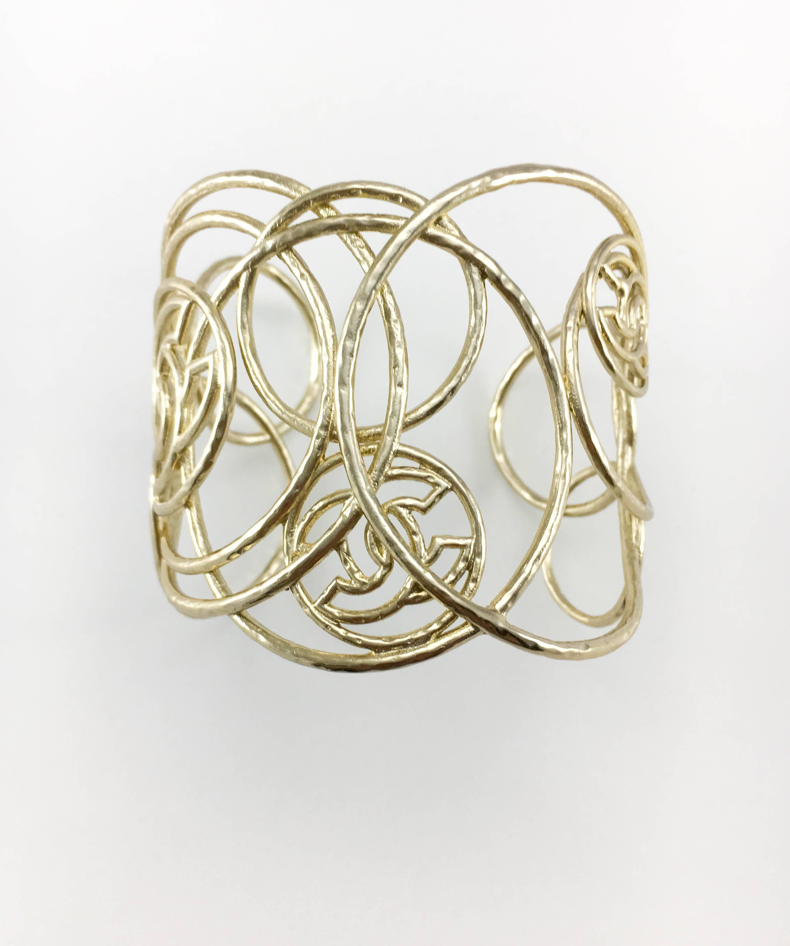 Chanel 'Cuban Collection' Gold-Plated Logo Cuff Bracelet 1