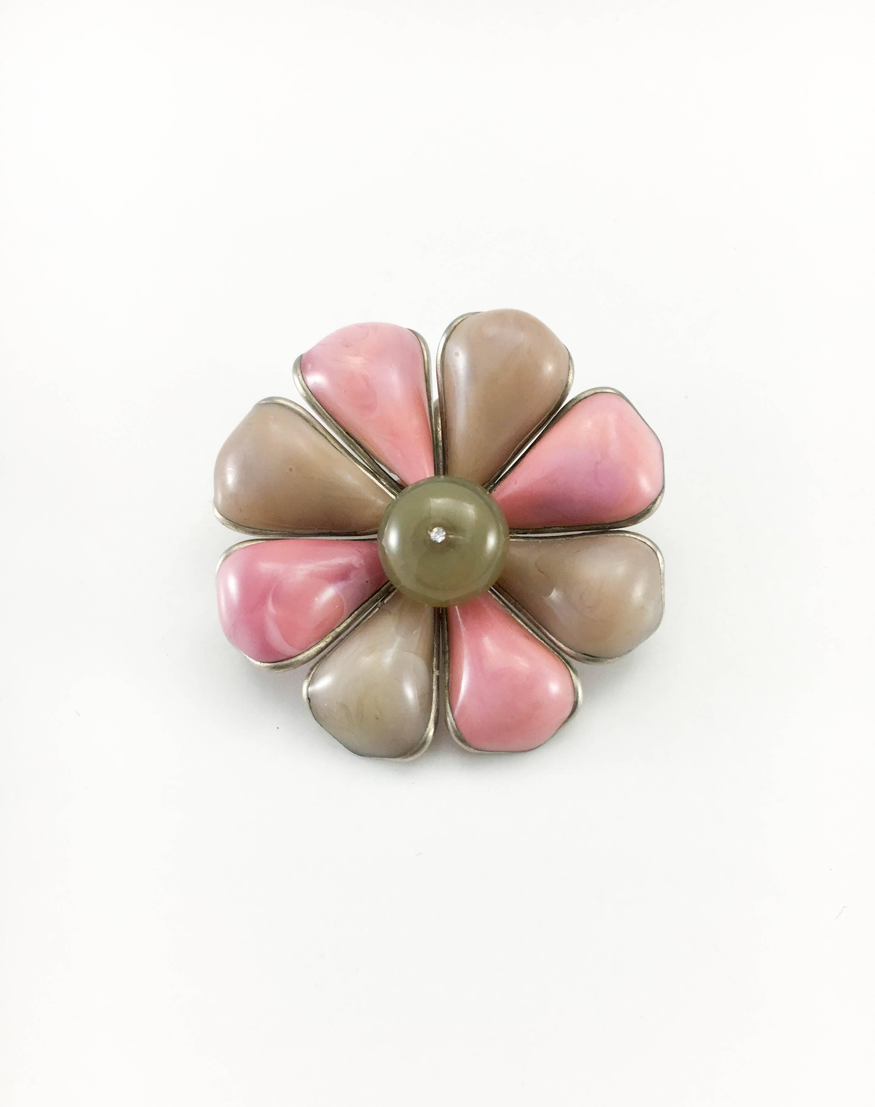 1999 Chanel Pink and Brown Flower Brooch / Pendant In Excellent Condition In London, Chelsea
