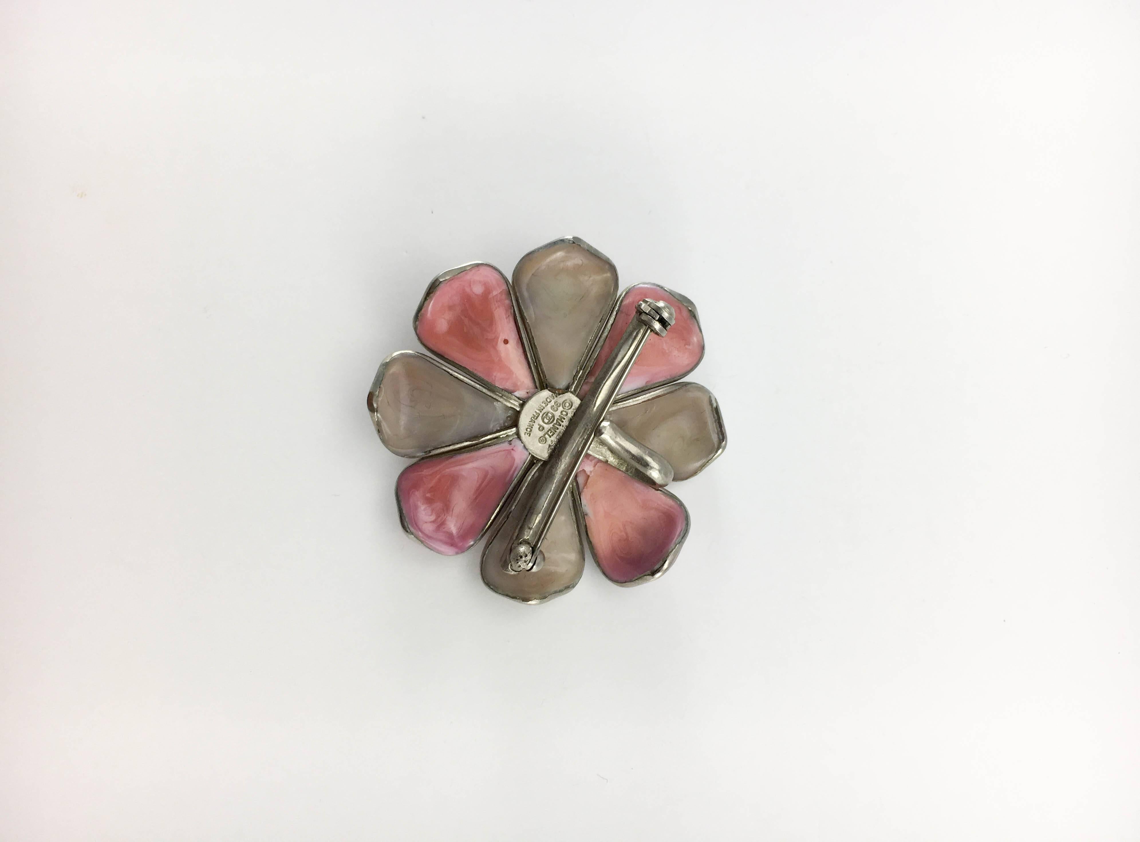 1999 Chanel Pink and Brown Flower Brooch / Pendant 1