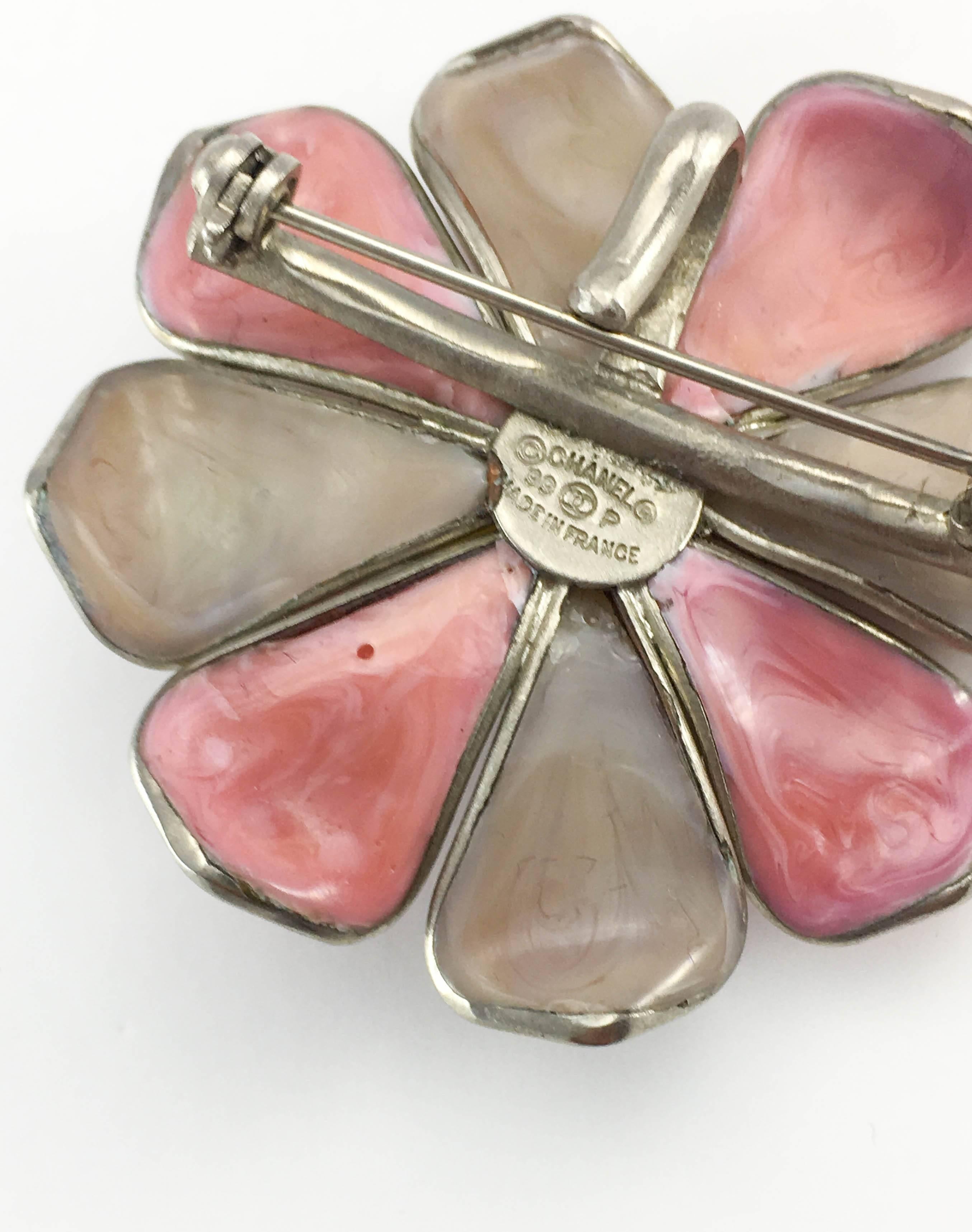 1999 Chanel Pink and Brown Flower Brooch / Pendant 2