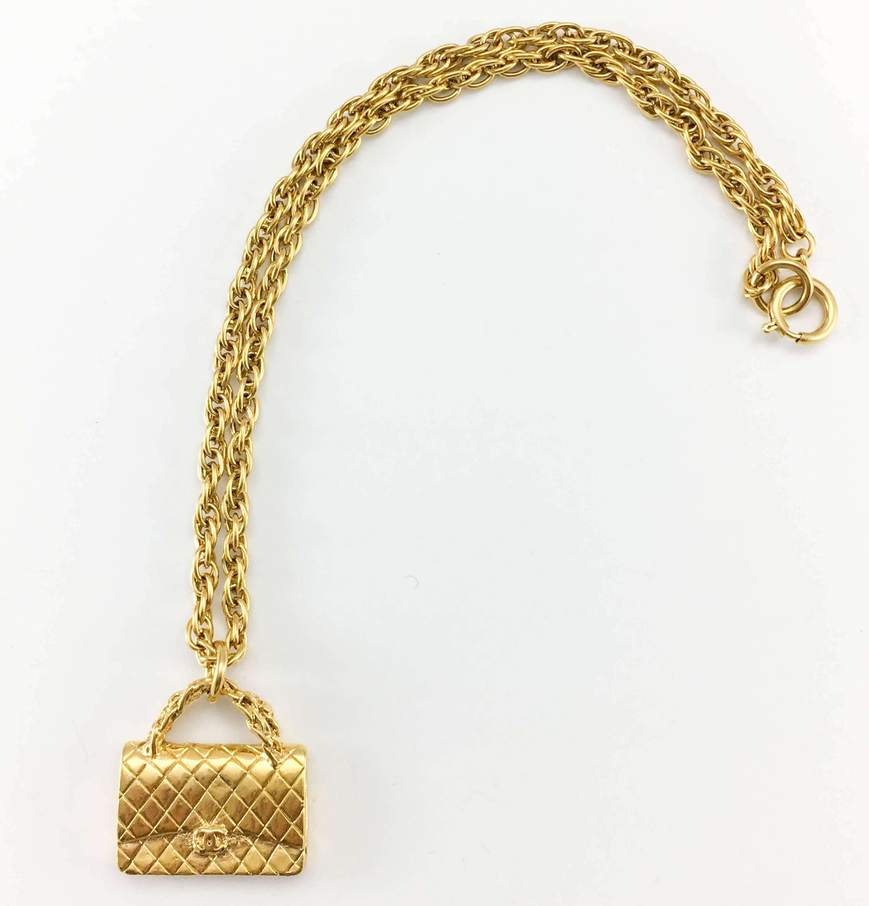 Women's 1994 Chanel Gold-Plated 2.55 Quilted Handbag Pendant Necklace For Sale